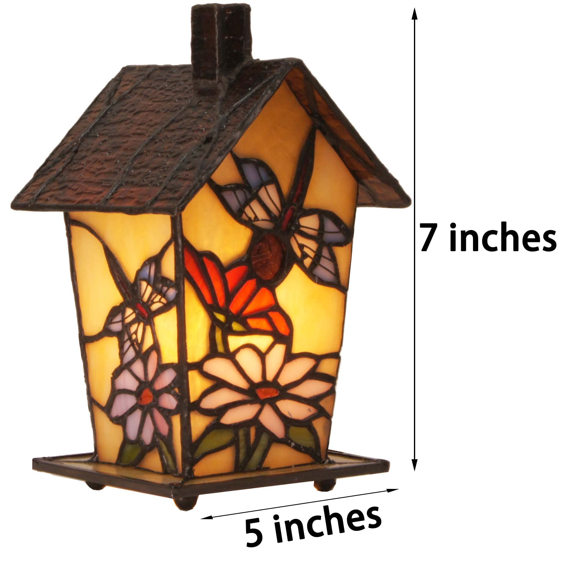 Bieye L10782 Tiffany Style Stained Glass Birdhouse Table Lamp For Home Decor (7-Inch High, Dragonfly)