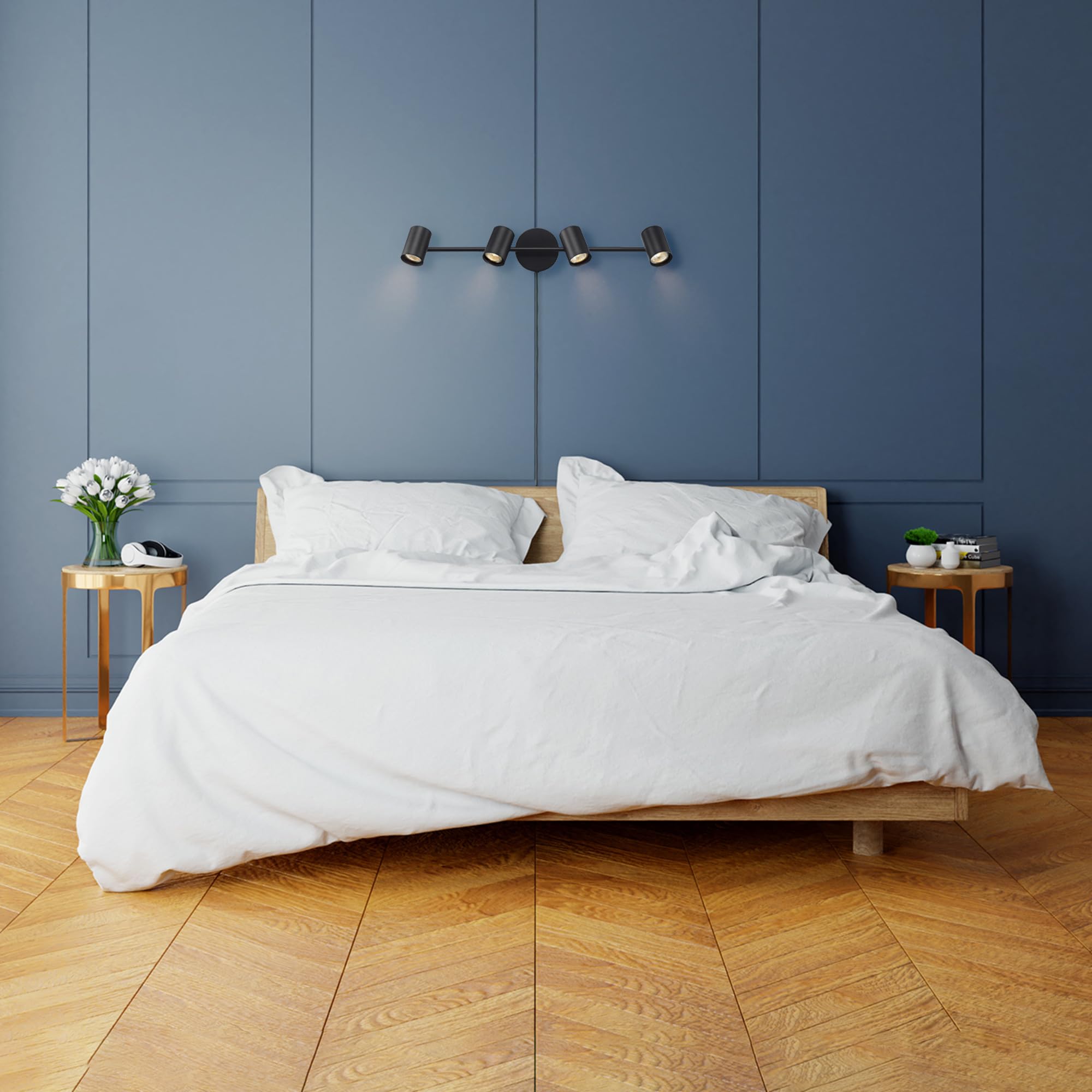 Globe Electric 64000119 26'' 4-Light Plug-In Track Lighting, Matte Black, Pivoting Track Heads, 15-Foot Black Cord, In-Line On/O