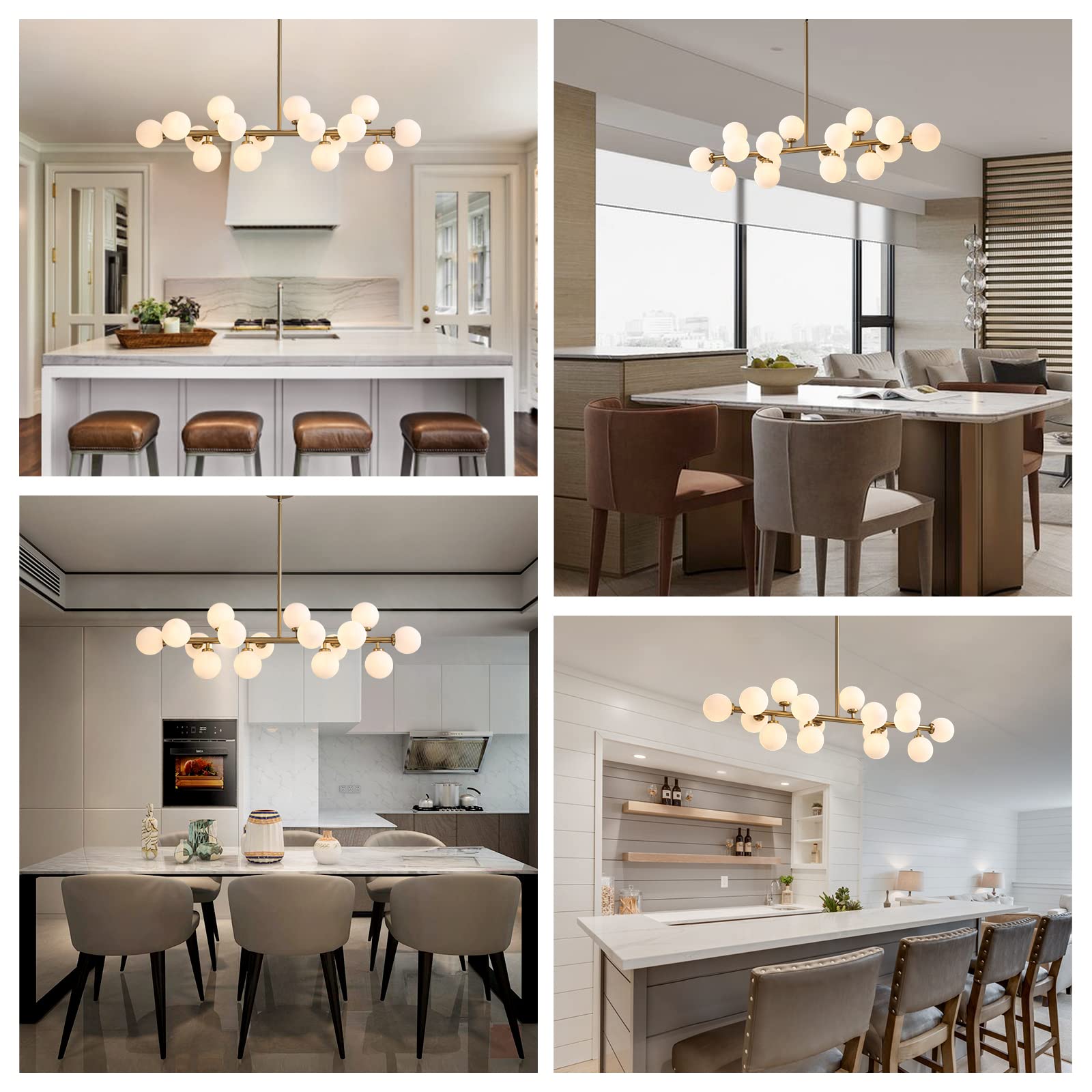 CROSSIO Gold Chandelier Pendant Light Fixture, Post-Modern Design, Milky White Lampshade, Model CRO-1102-IO for Kitchen Island Dining Room