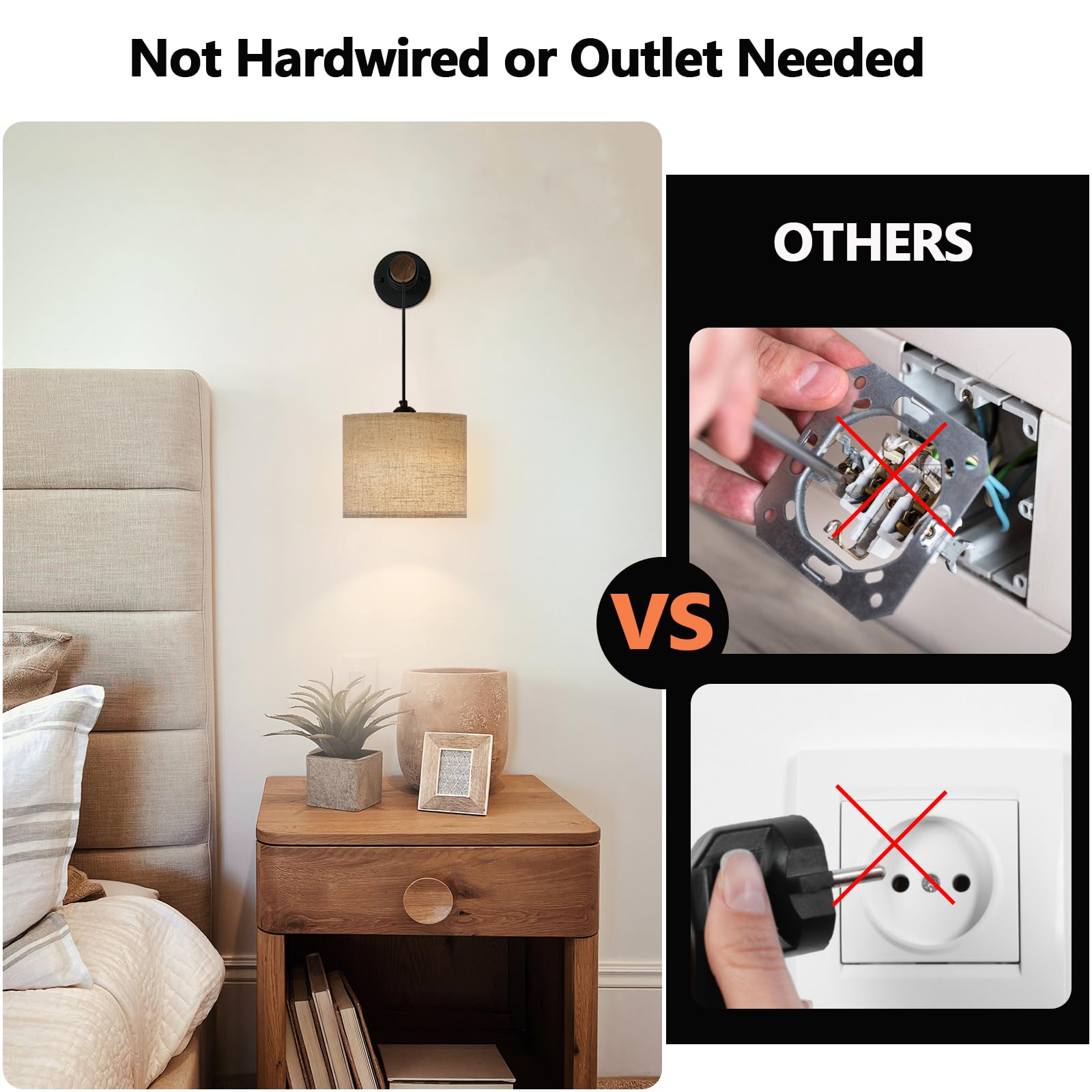 XSDeTu Rechargeable Wall Sconces Set of 2, Modern Dimmable Lamps with Wooden Arm, 9.4 Inch, Battery Powered, Remote Control, Round