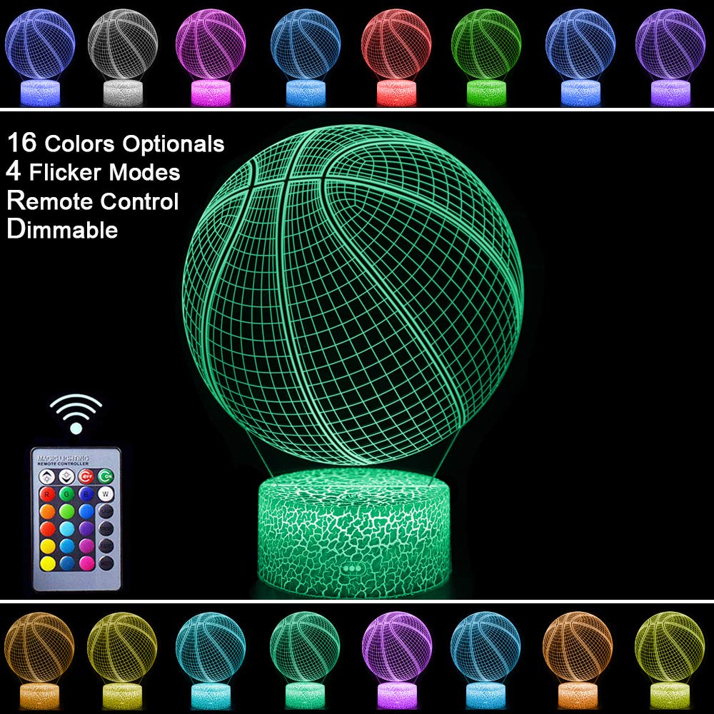 ZoyinGifts Basketball Night Light, 3D Illusion Lamp, Remote Control, RGB Colors, Dimmable, Acrylic, Ideal Gift for Kids and NBA Fans