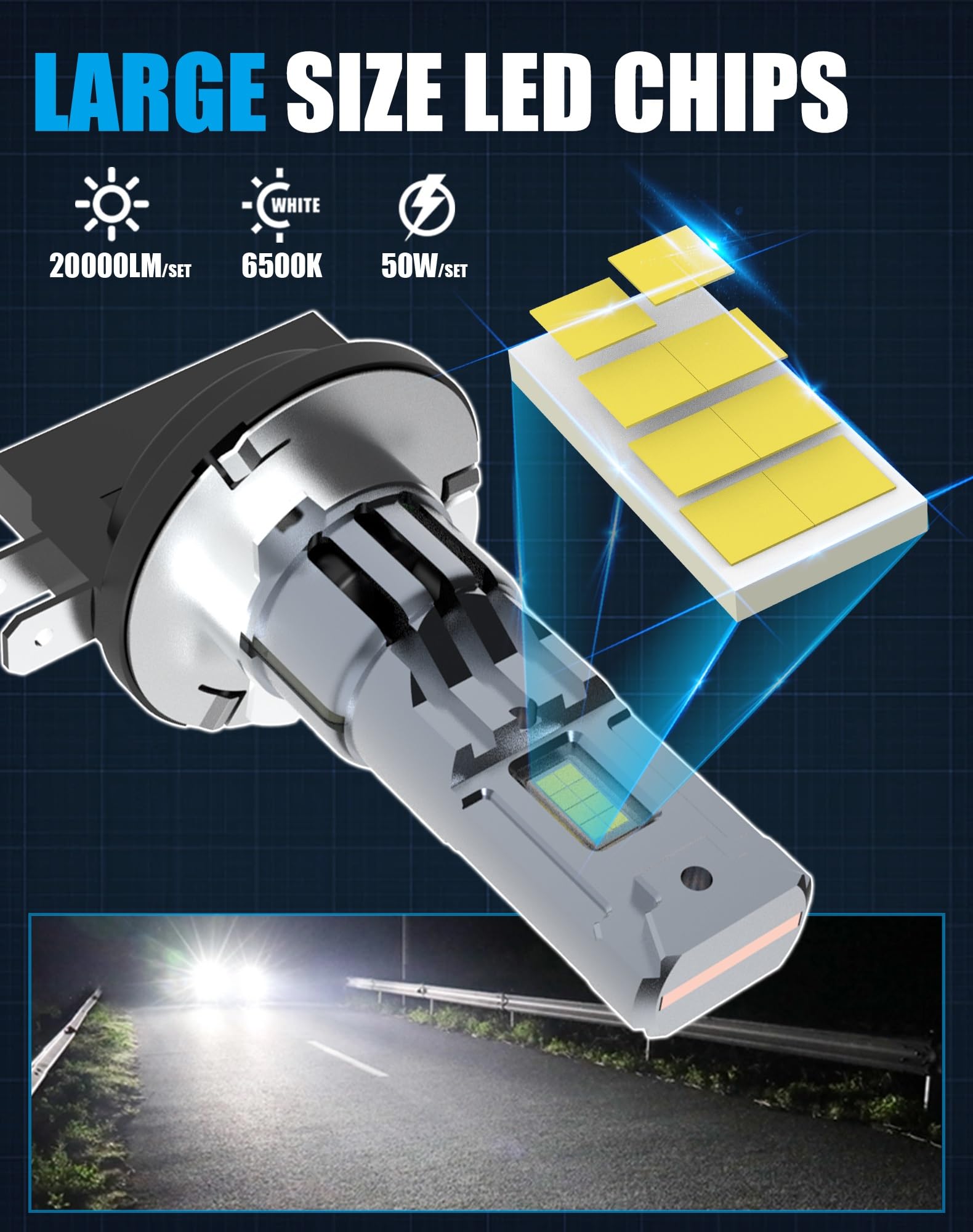 CHOPDARK H11B LED Fog Lamp Bulbs 50W 20000Lm 6500K White Light - 2pcs