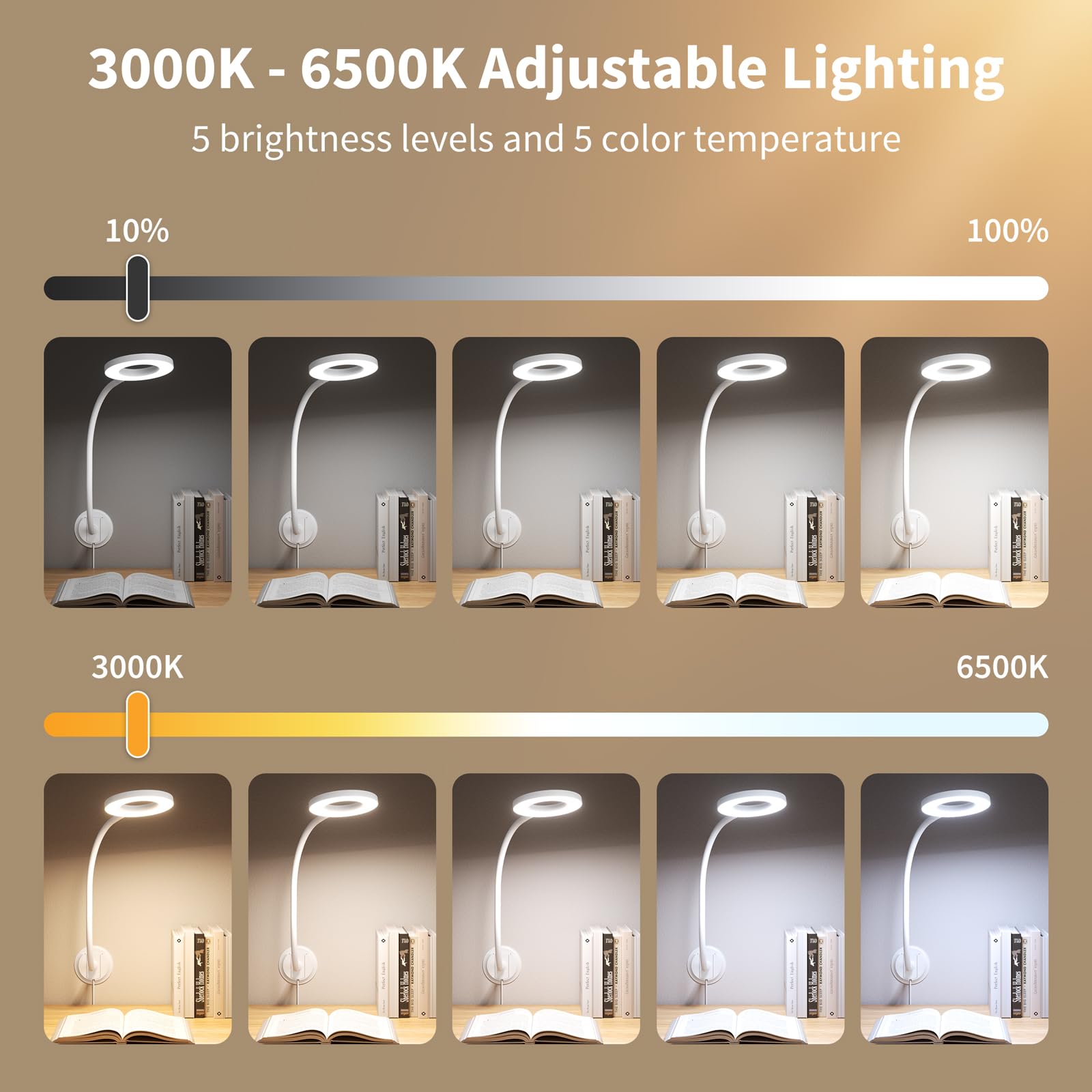 Kaulsoue Wall Mounted Reading Light, Book Light In Bed At Night, Reading Lamp For Bedroom Bedside Headboard, Eye Care 5 Color &