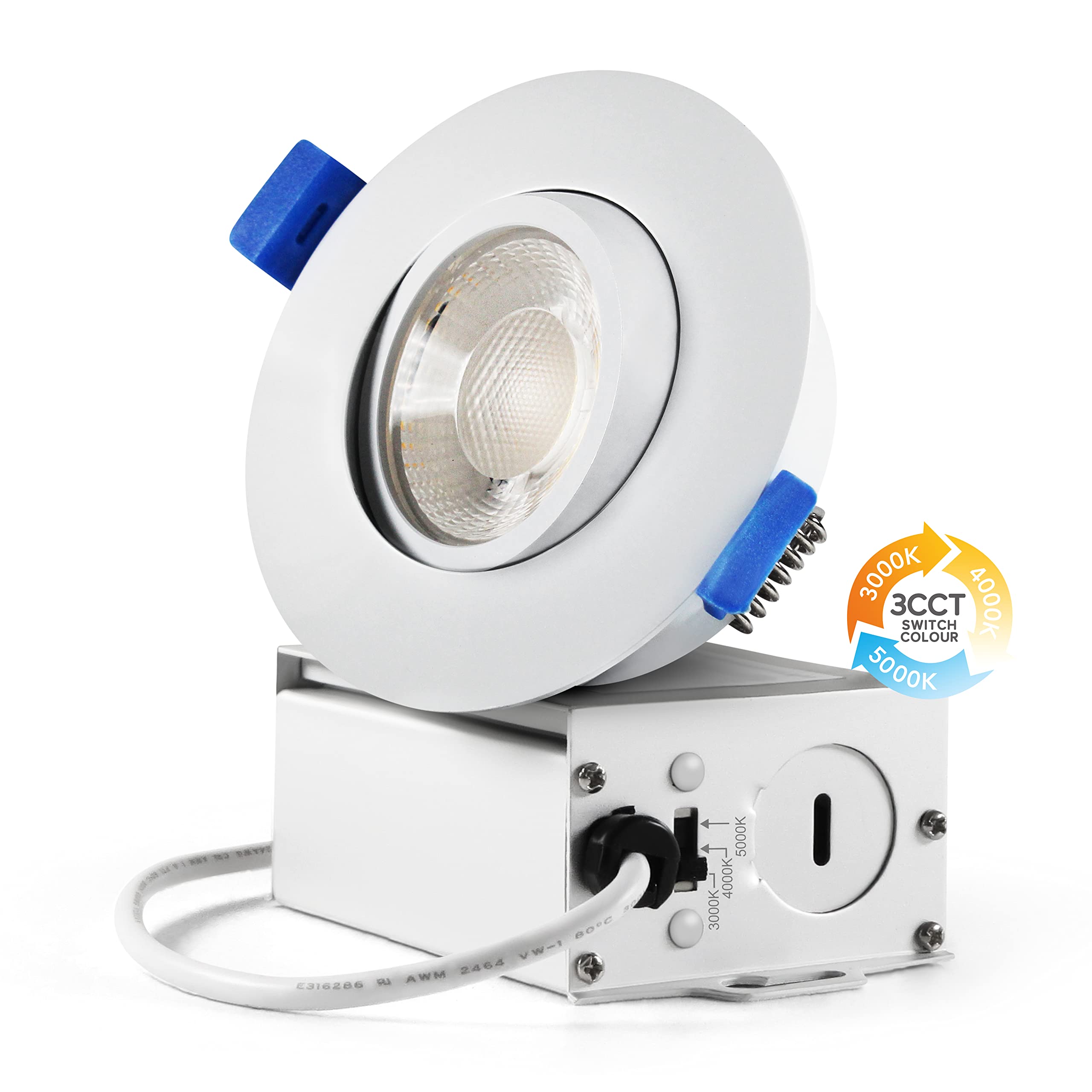 Sublimation 3 Inch led recessed Light 1 Packs,Waterproof recessed Lights for Shower,Ultra-Thin 10w with Junction Box,3 Colors Ad