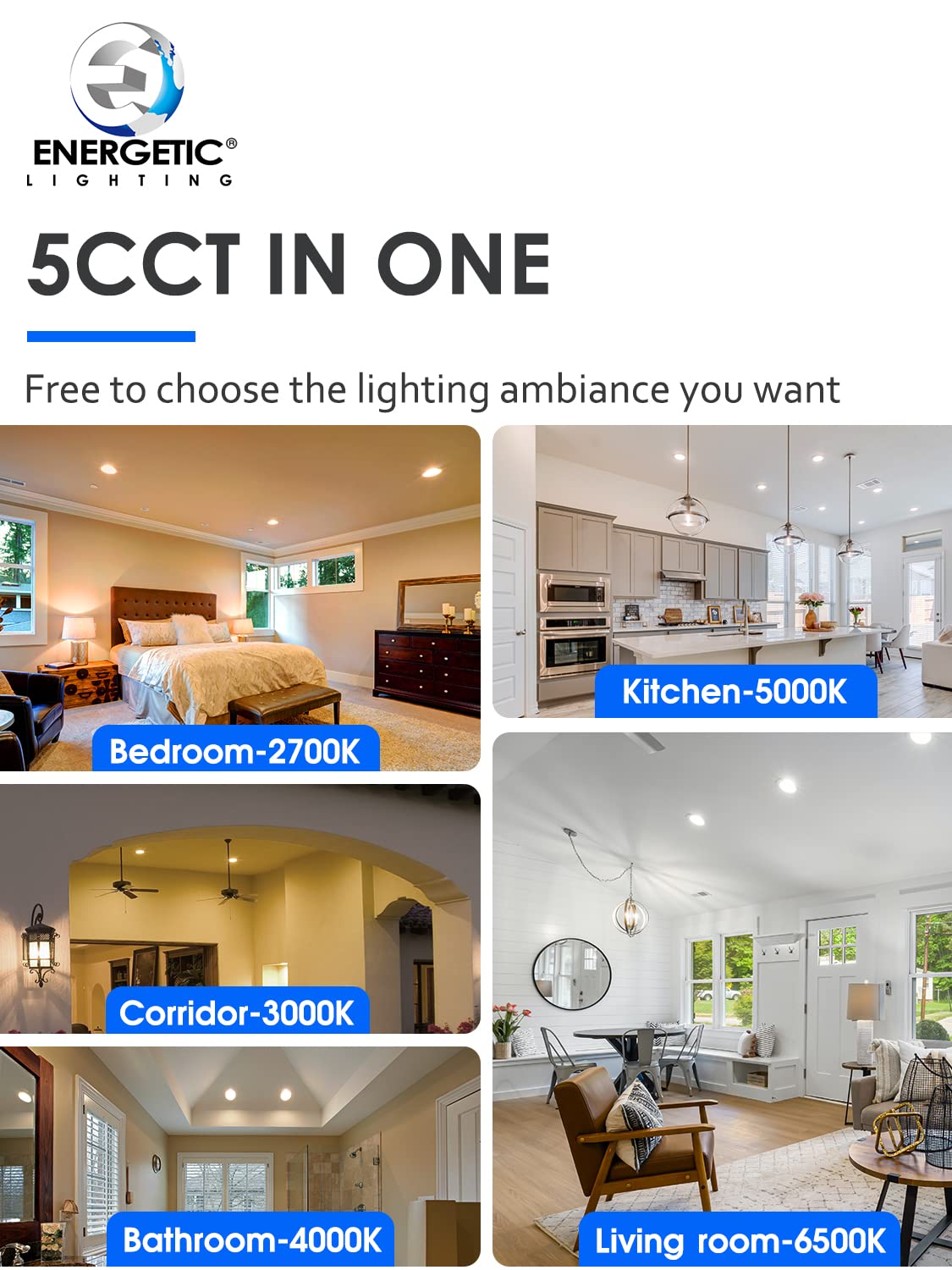 Energetic 12 Pack 6 Inch 5Cct Ultra-Thin Led Recessed Ceiling Light With Junction Box, 2700K/3000K/4000K/5000K/6500K Selectable,