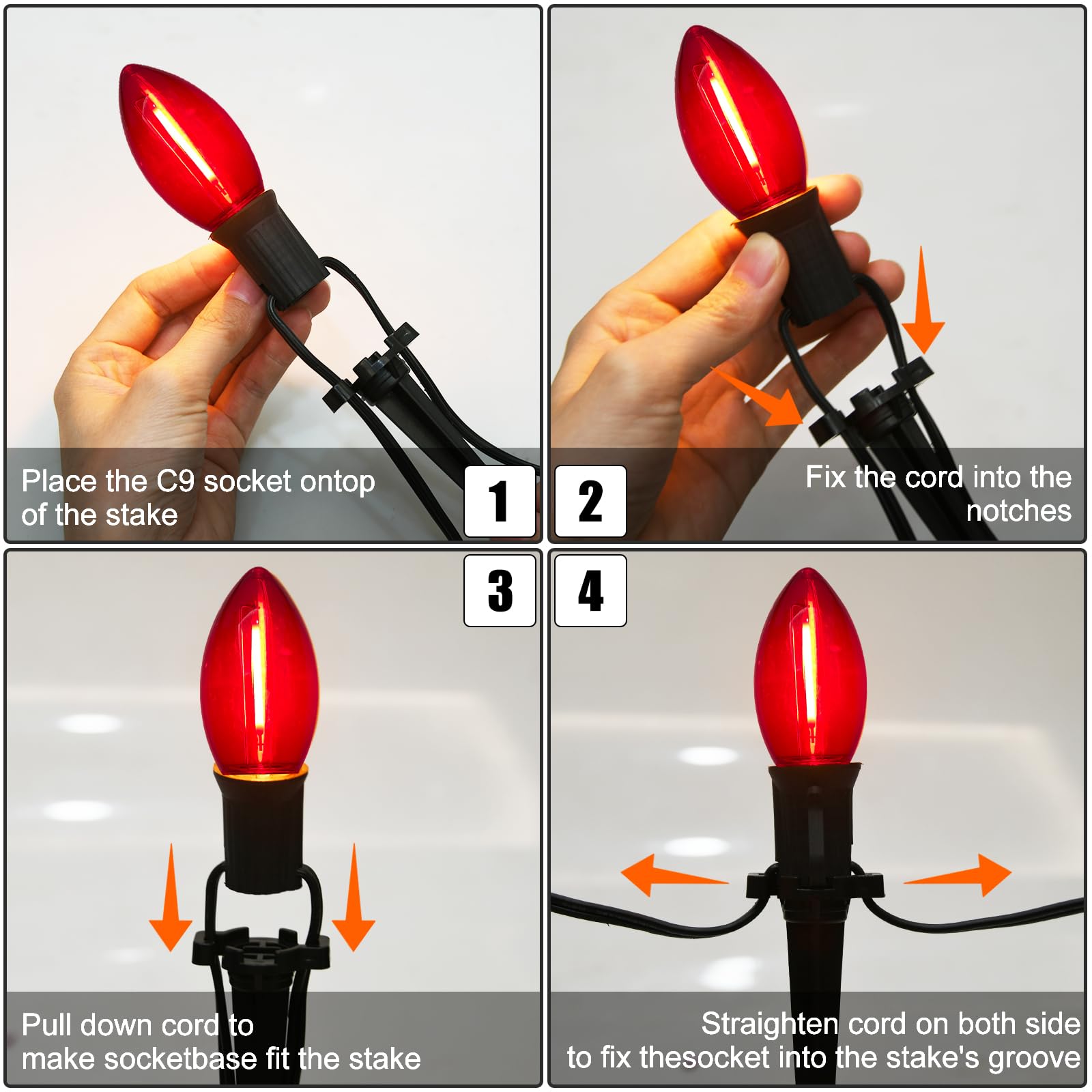 C9 Led Christmas Pathway Light, 38Ft Multicolor Pathway Christmas Lights With 27 Multicolored Jumbo Led Bulbs, Connectable Chris