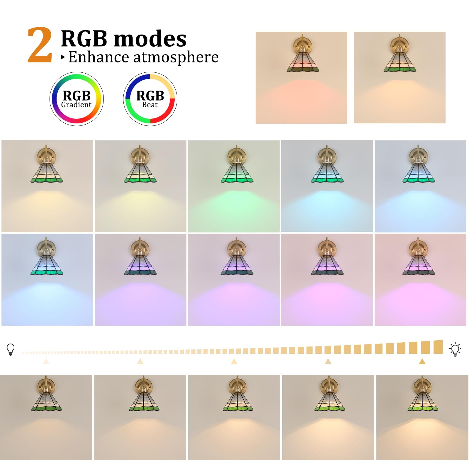 Shenmoyl Vintage Battery Operated Wall Sconce Set Of 2 With Remote, Rgb Led Wall Lamp 12 Colors Dimmable, Brass Lights Fixture For Bedroom Living Room Hallway Green Multilayer Petal