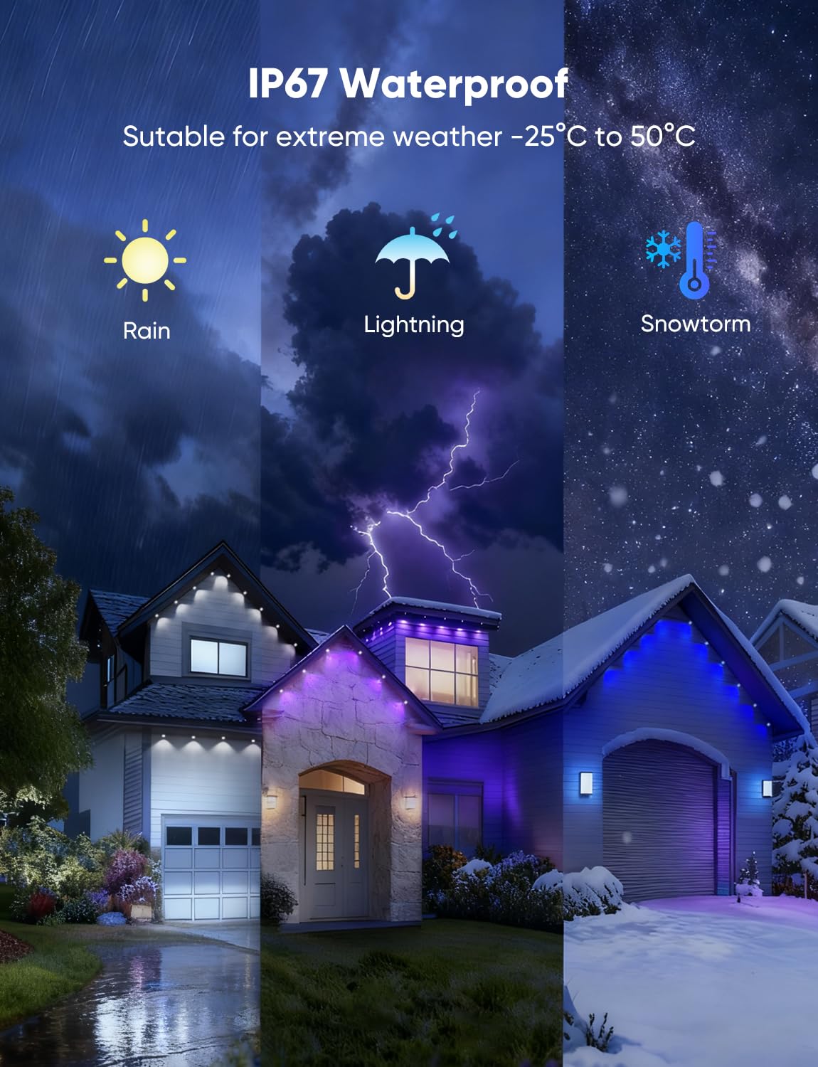 APPECK Outdoor Lights 300ft, 216 LED, Smart RGBW, IP67 Waterproof, White, Model C5111-C