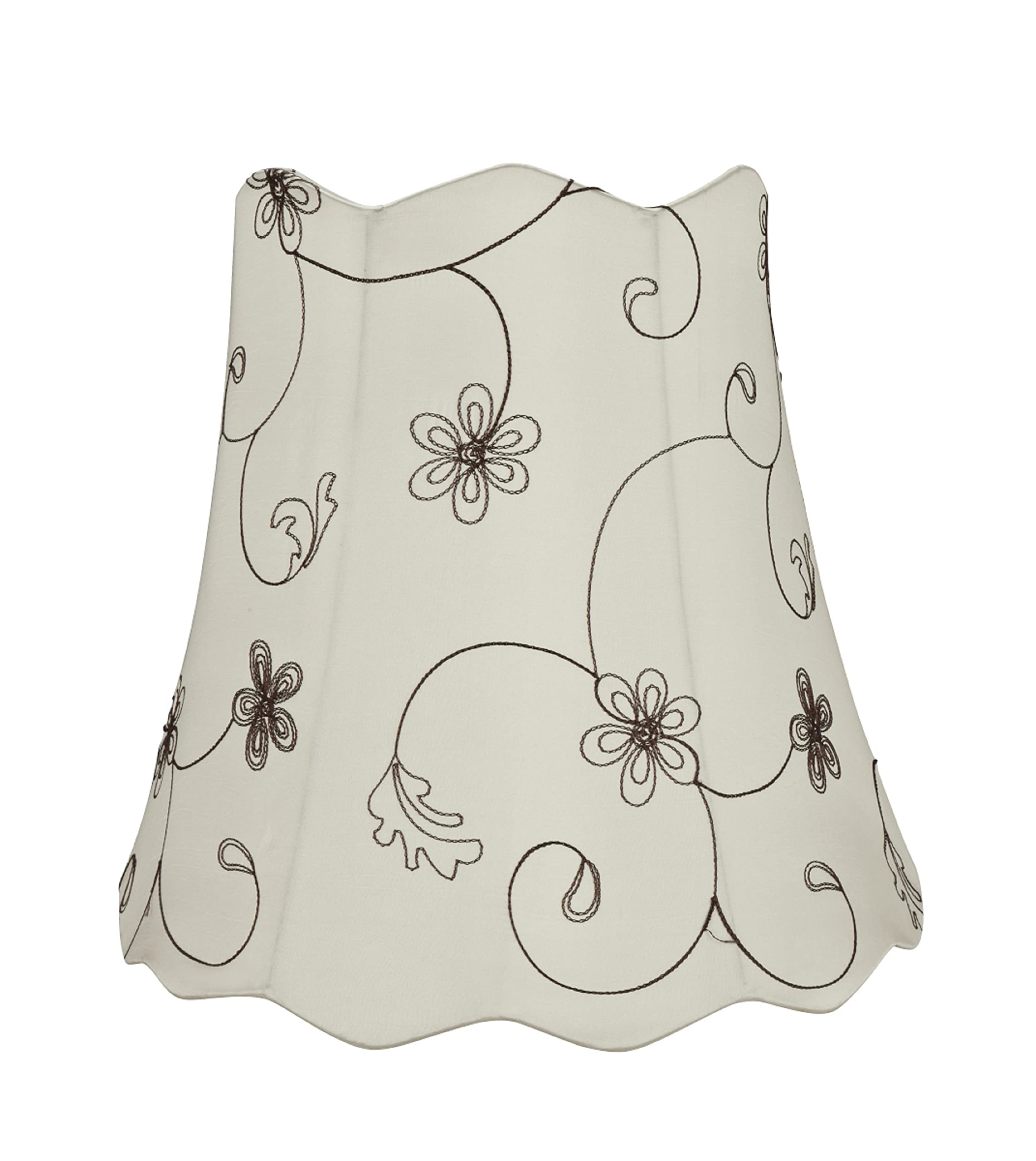 Aspen Creative Lamp Shade, Transitional Scallop Bell Shape, Off-White, 16in Wide, Model 34064, Floral Embroidered Fabric