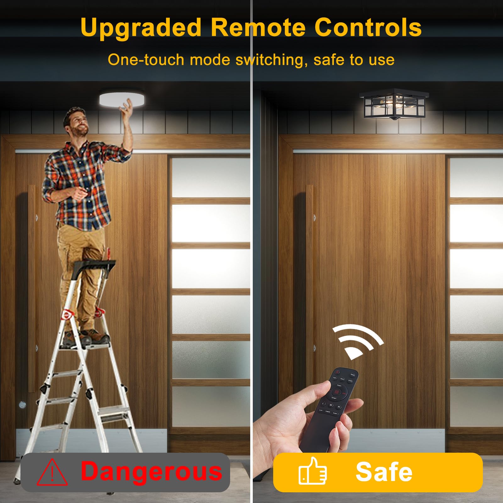 Yjxgdil Upgraded Motion Sensor Outdoor Ceiling Light With Remote Control 4 Lighting Modes Flush Mount Ceiling Light With Clear G