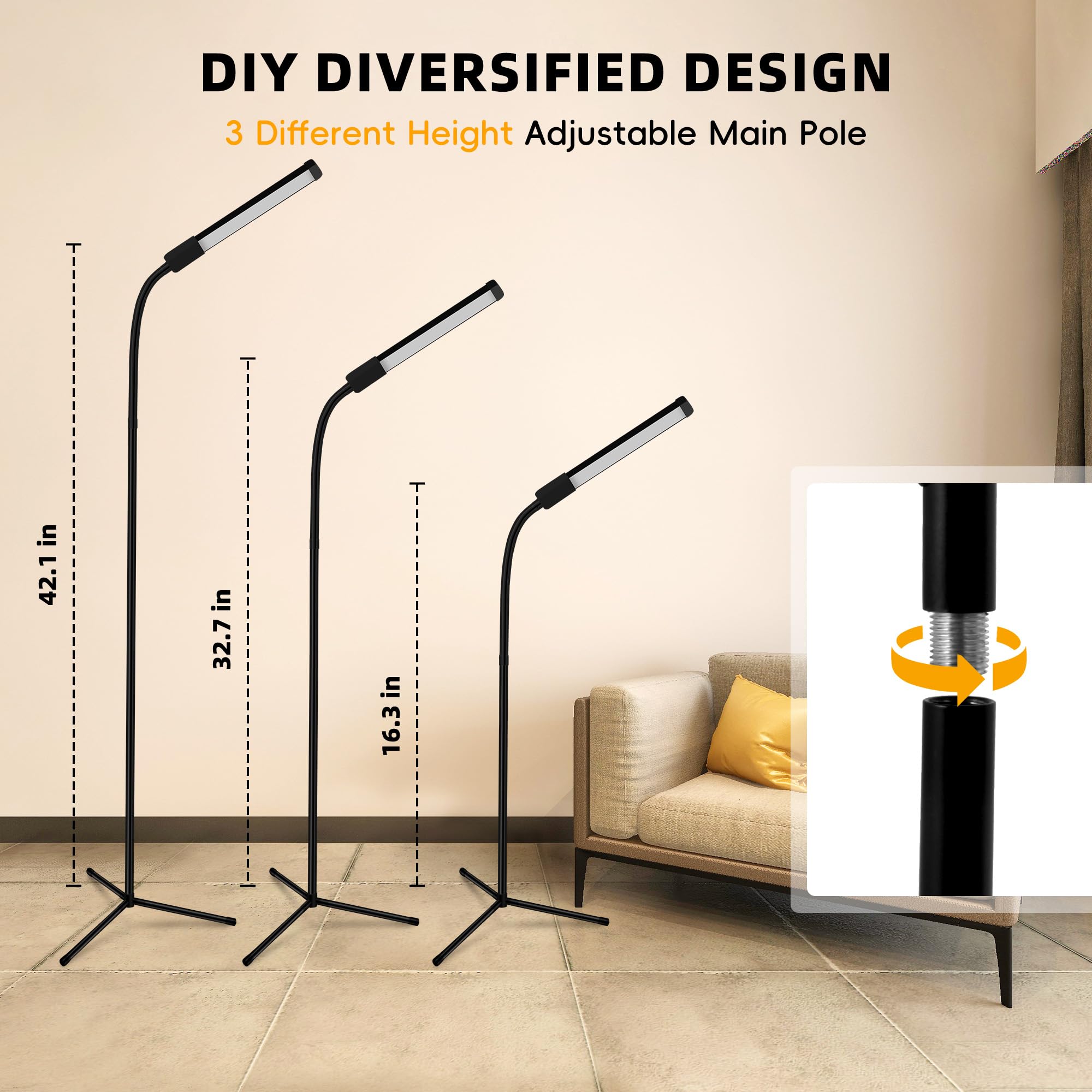 Hanaking Floor Lamp, Bright Led Lash Lamp For Eyelash Extensions, Dimmable Brightness And 3 Colors Lash Light, Adjustable Height