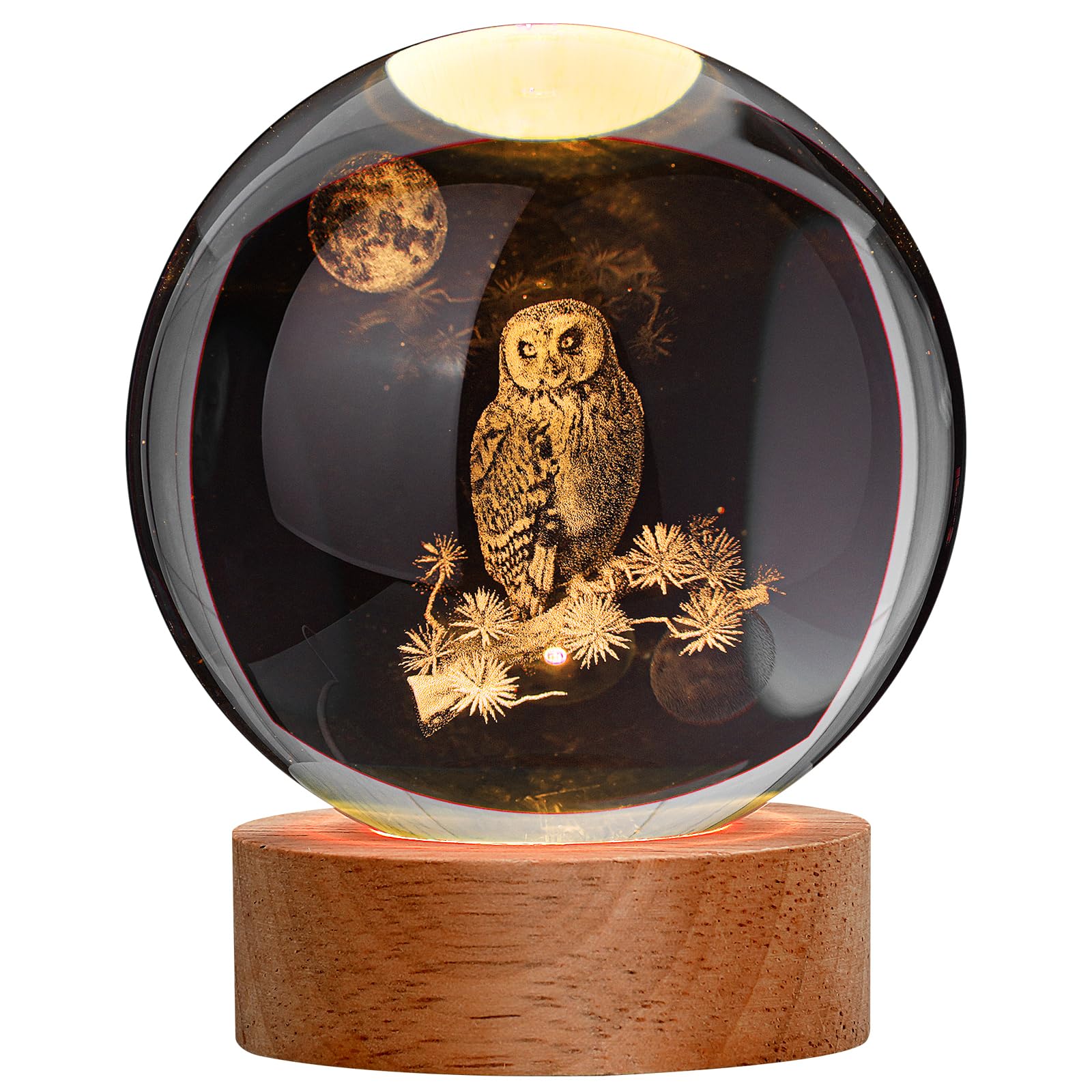 JANARARY Large 3D Owl Crystal Ball Night Light, Owl Figurines in Crystal Lamp 16 Color Changing with Remote Control for Bedroom 