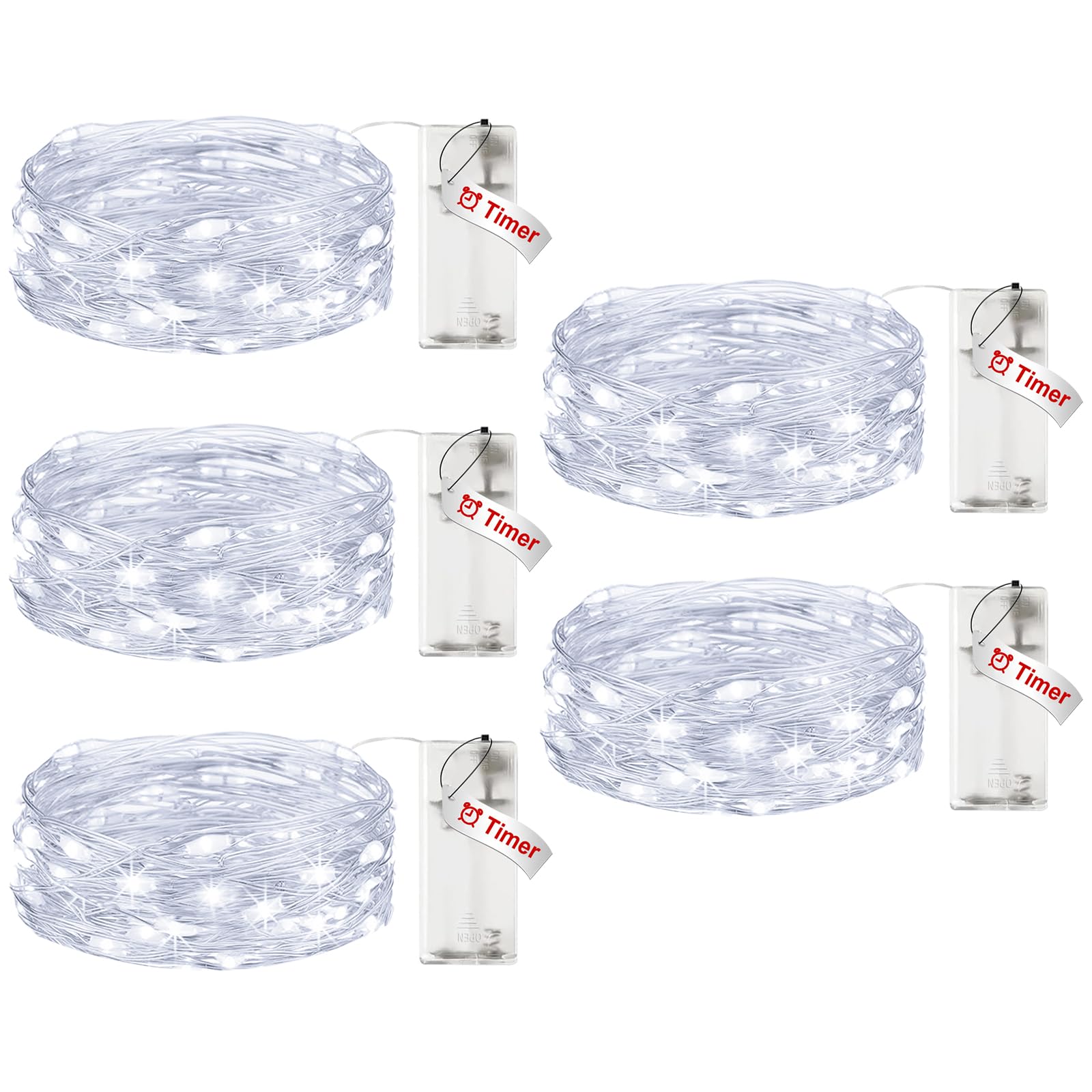Litogo 5 Pack Fairy Lights, 7Ft 20Led Battery Operated Waterproof String Lights, Cool White