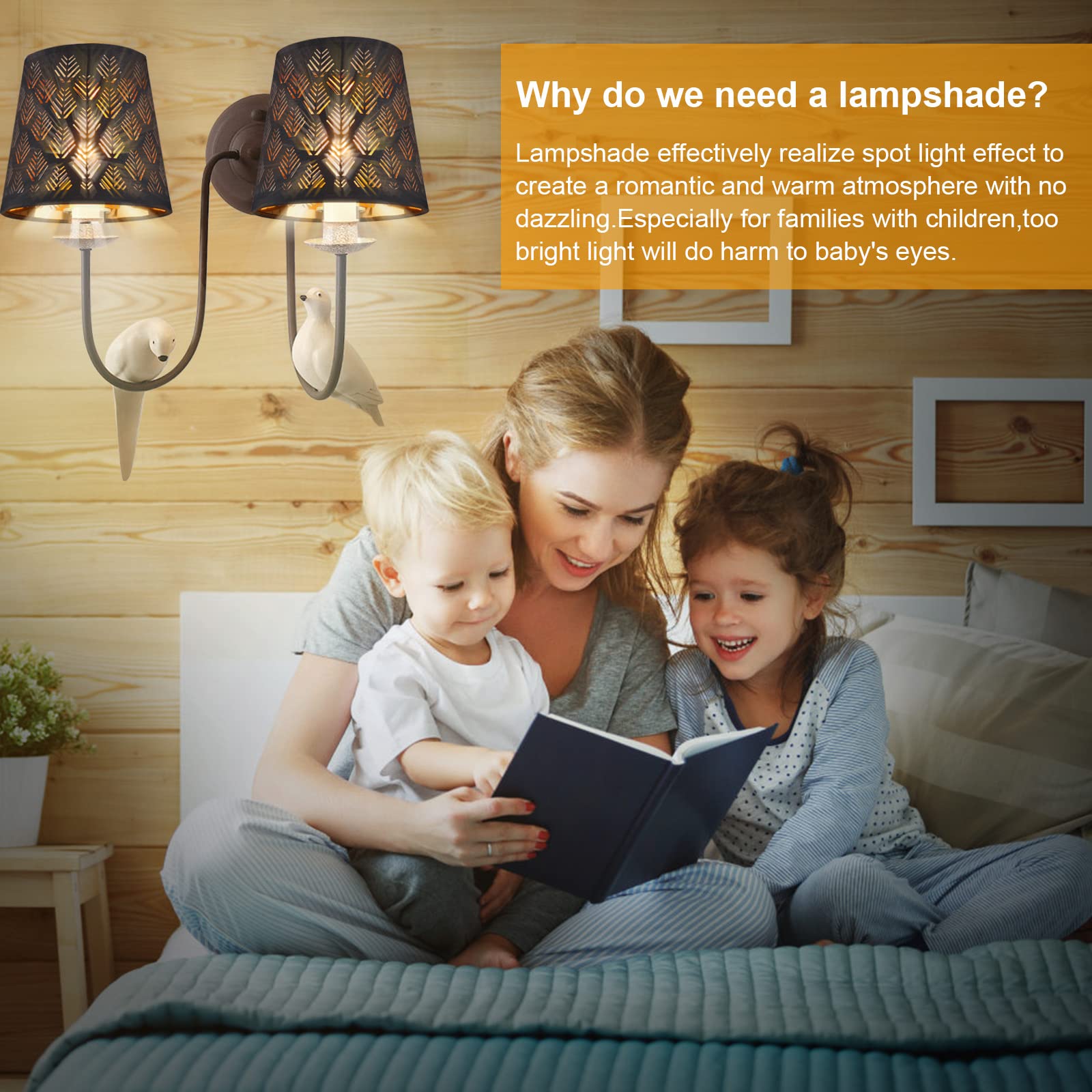 YISUN Chandelier Shades, Crystal Clip On Lamp Shade, Black, Set of 6, Model DF-LCZD10-DKA, Cloth and PVC Material