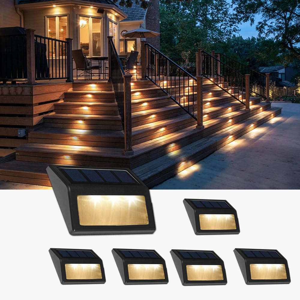 Follateas Solar Lights Outdoor  Waterproof Solar Powered Deck Step Lights For Patio Garden Backyard Garage Driveway Pathway Outside Wall Lighting (Warm White/6 Pack)