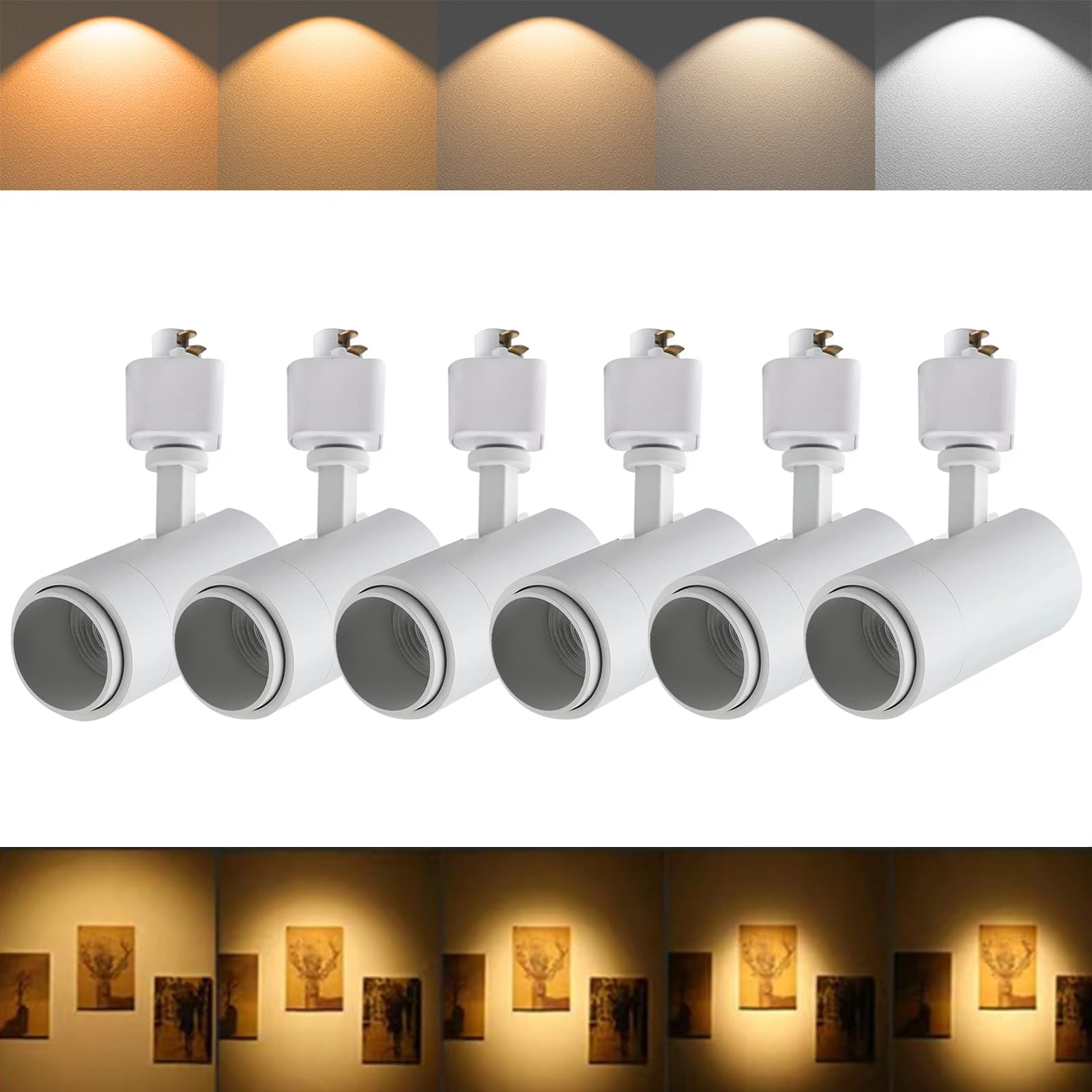 Ajbvp 5Color Led Track Lighting Heads 12W Dimmable,Zoomable Beam15°/24°/36°/45°/60°,2700K/3000K/3500K/4000K/5000K,Single Circuit H Track Lighting Heads Ceiling Fixtures Art Lighting(6 Pack-White)