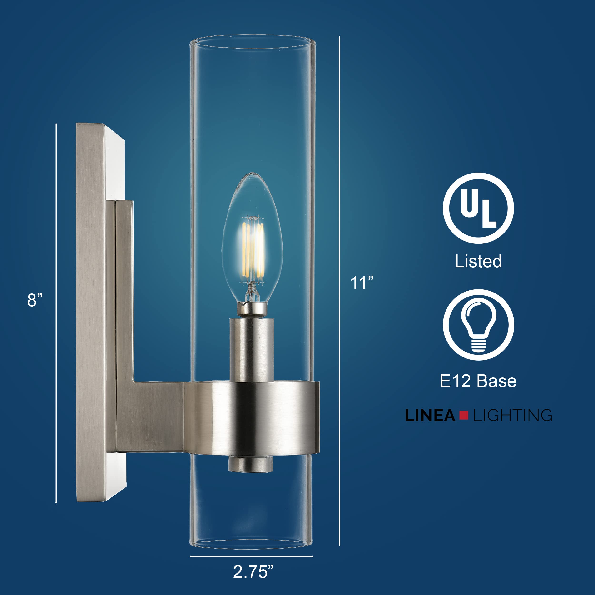 Linea di Liara Wall Sconce Brushed Nickel Clear Glass Shade LL-WL354-CLR-1BN