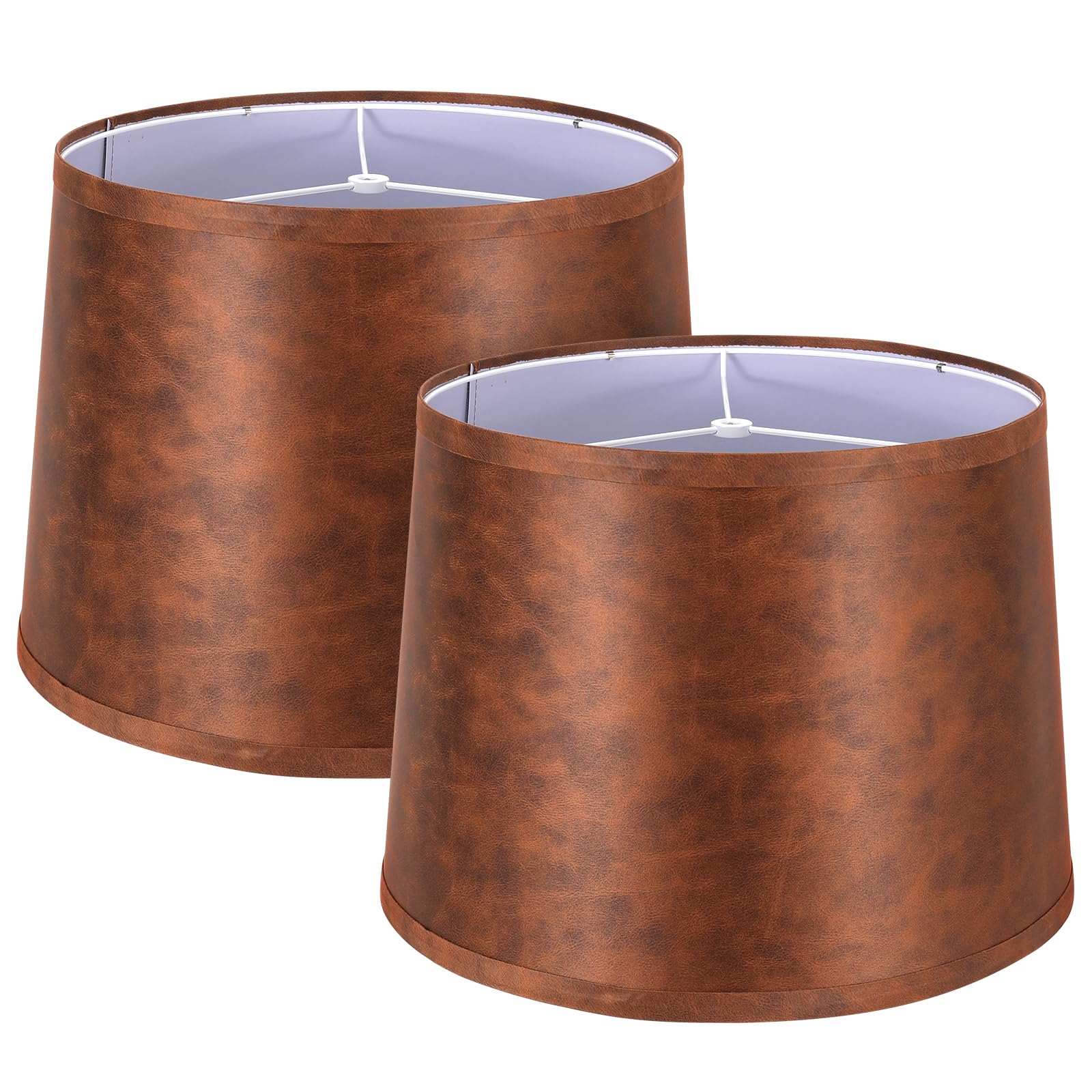 ALUCSET Drum Lampshades 2pcs, Large 13inx15inx11in, compatible with Brown Cowhide, Linen, Model LLA-S2426N, Spider Fitter