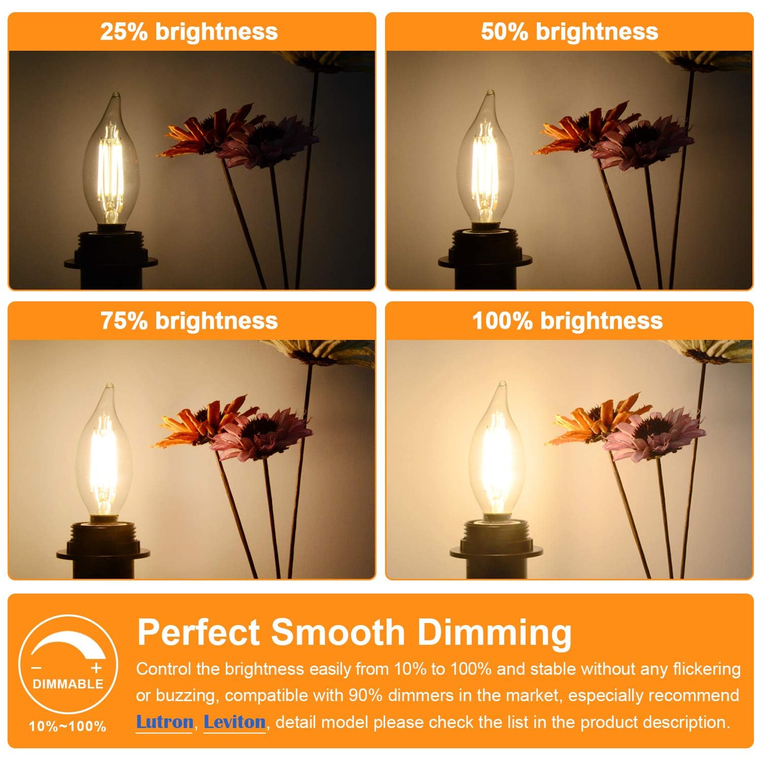 Tobusa Dimmable E12 Candelabra Led Bulbs 60 Watt Incandescent Equivalent, 2700K Warm White, Clear Led Chandelier Light Bulbs 6W,