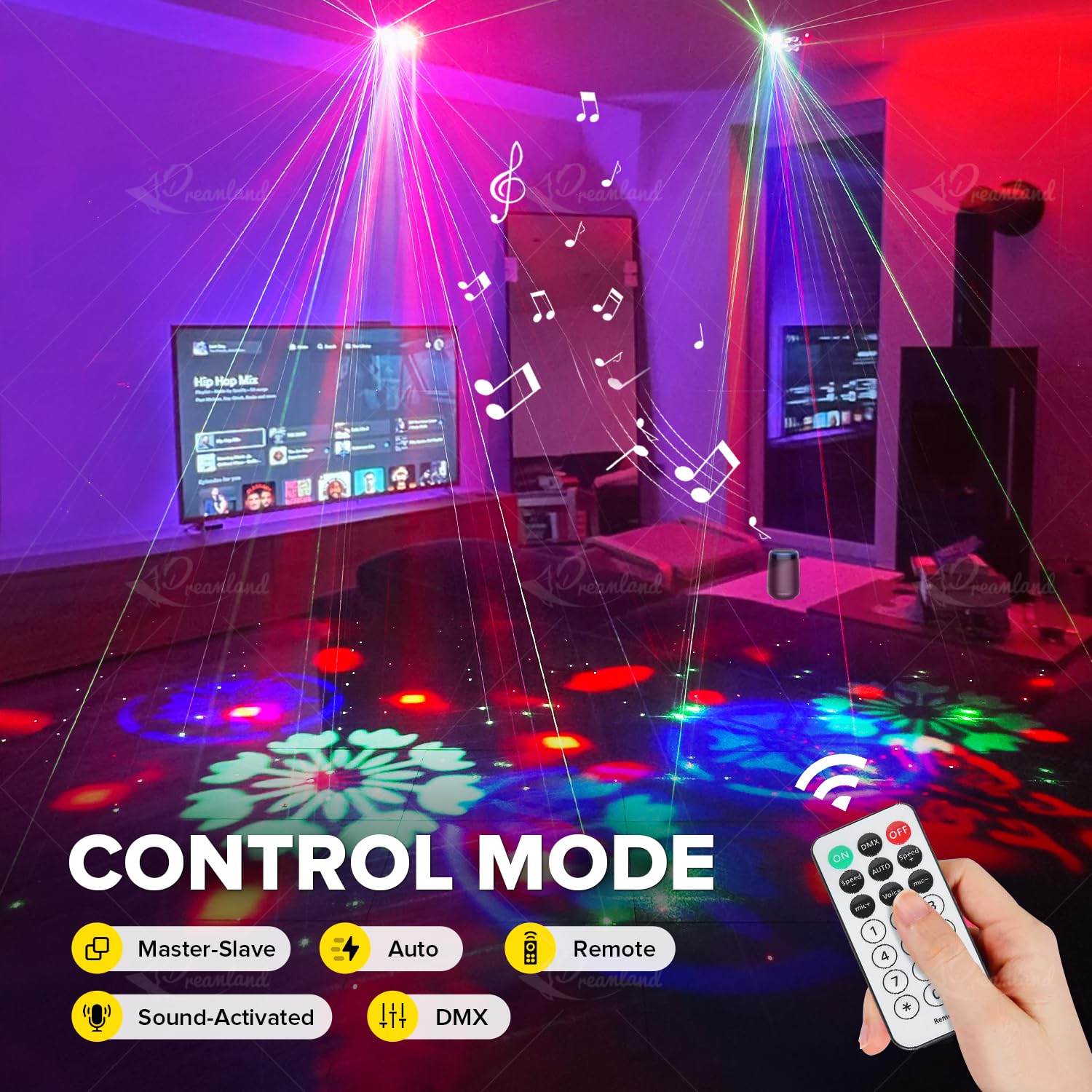 Dreamland Disco Ball DJ Light, Sound Activated with Remote Control, Model BL-01, Color: Bee Eyes