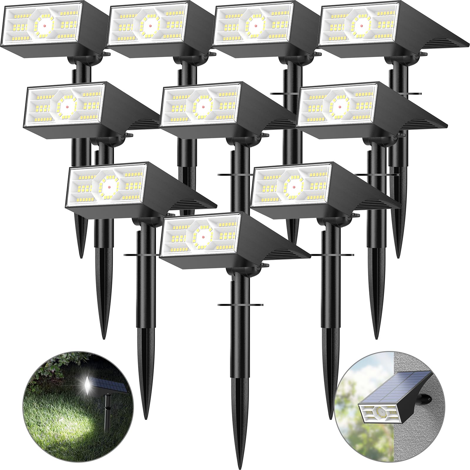 Katipeal Solar Spot Lights Outdoor,10 Pack Outdoor Solar Lights for Yard, 4 Lighting Modes Solar Landscape Spotlights Waterproof