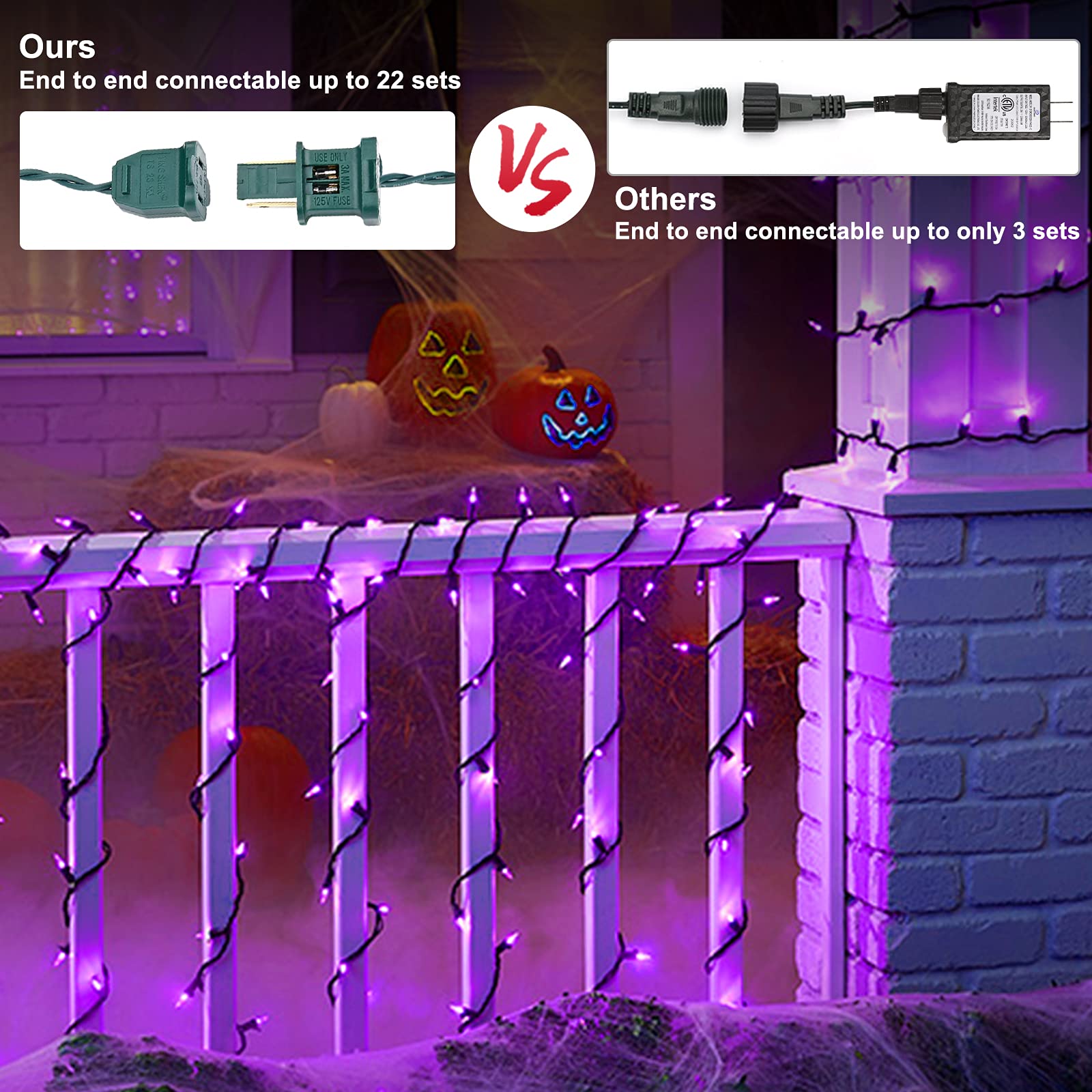 Brizled Purple String Lights, 100 LED 33ft Outdoor Christmas Lights, UL Certified, Model TSD-100W-3/S-FT19