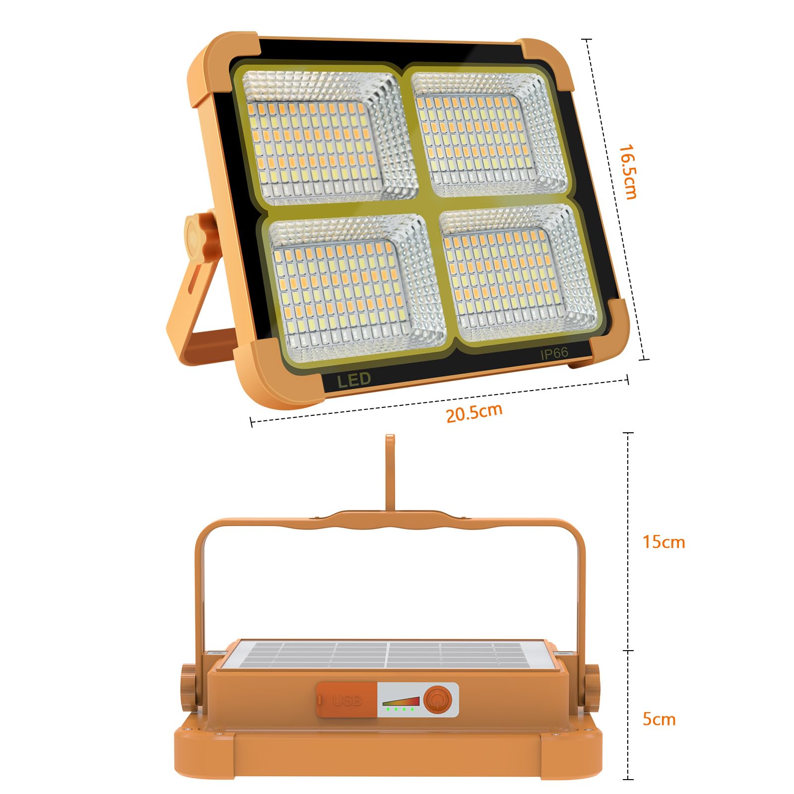 CosyEasy Portable LED Work Light 100W 16500mAh 10000 LM Rechargeable Solar Emergency Floor Light - Orange (Remote)