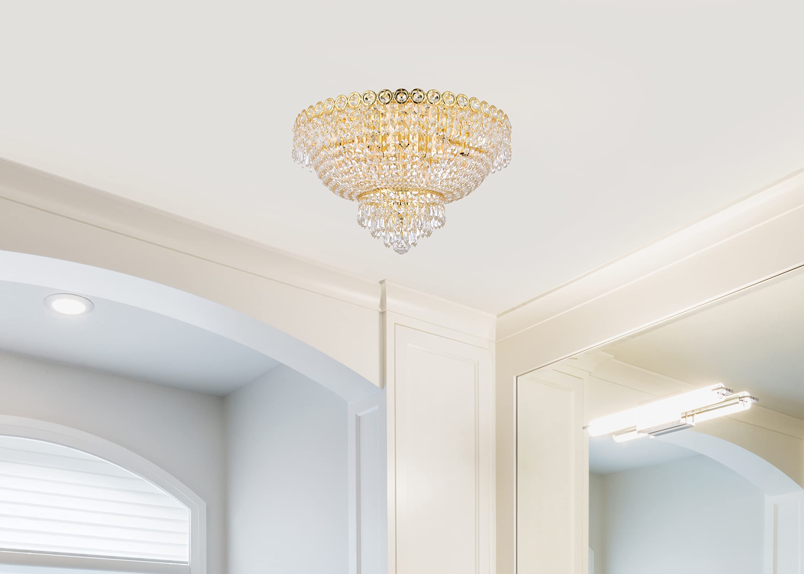 Elegant Lighting Nine Light Flush Mount - Chrome Finish, Royal Cut Crystal, Silver