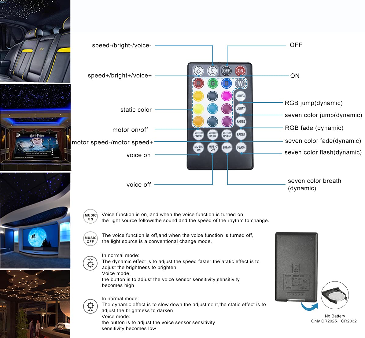 Azimom 10W Bluetooth Fiber Optic Star Ceiling Lights - 450 Multicolor Strands, Sound Activated