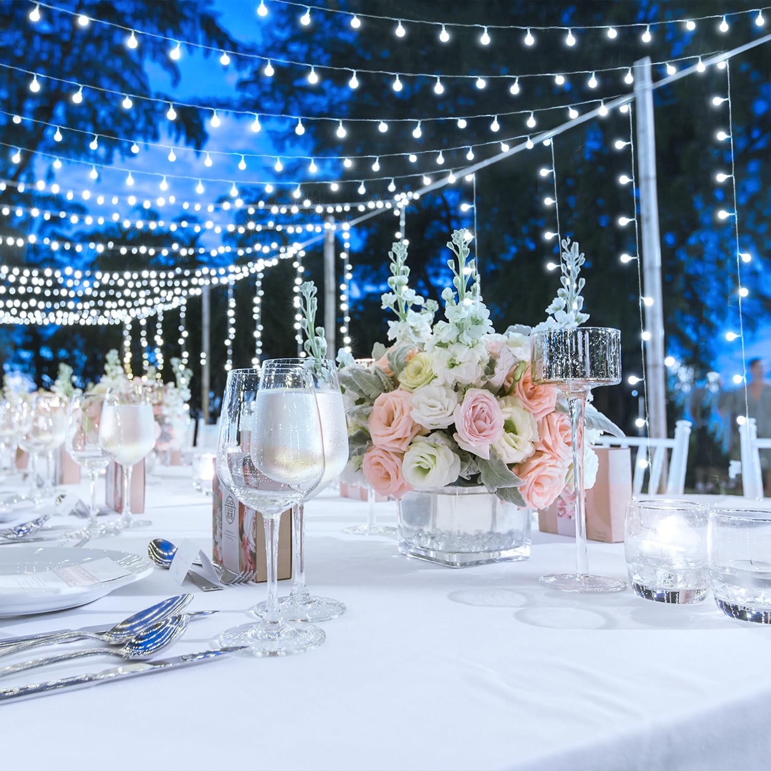 JMEXSUSS 100ft Globe String Lights, 200 LED Waterproof Fairy Lights, Plug-in with Remote, White, Model EXS-S-0100-R