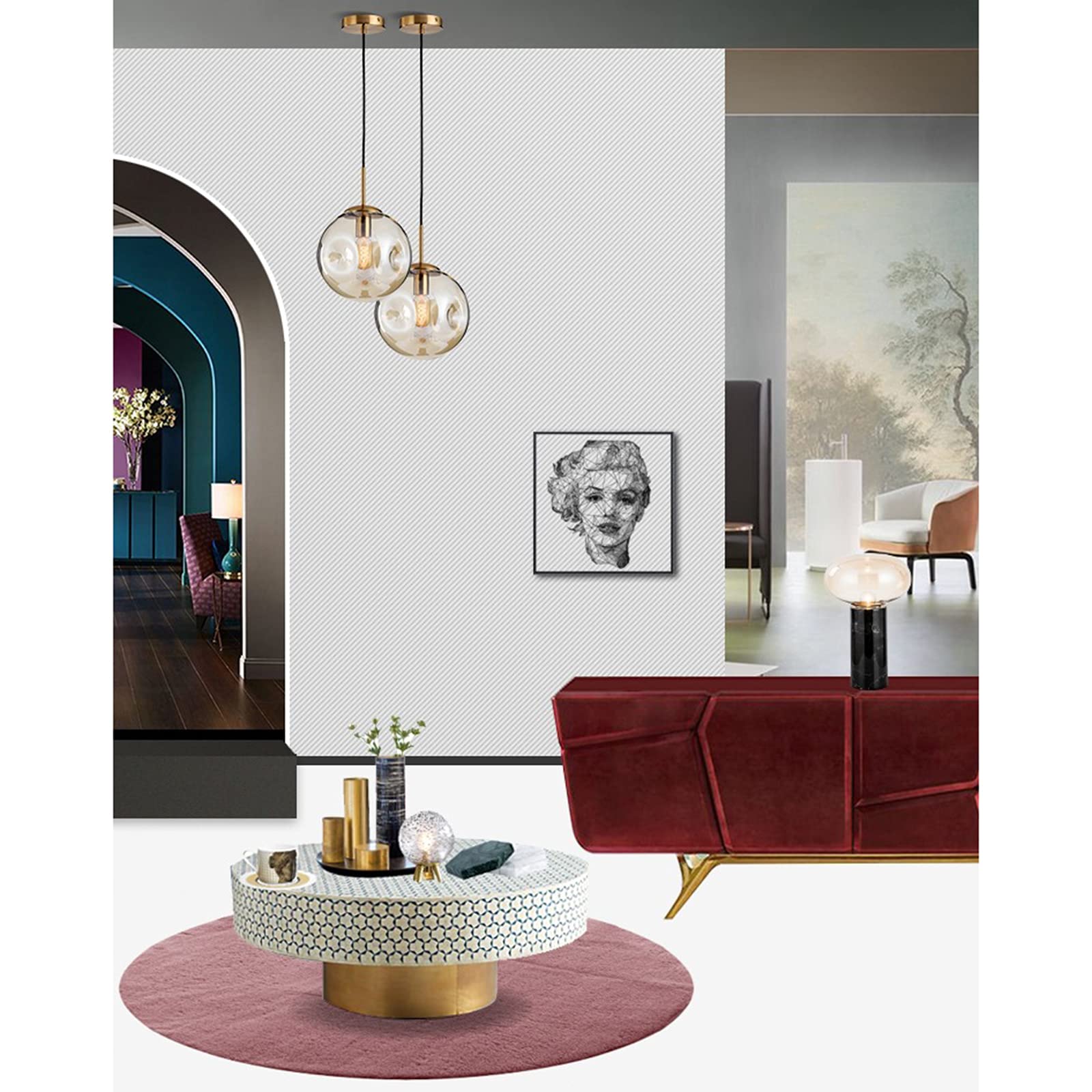 Brikey Glass Spherical Pendant Light,Gold Iron & Glass Globe Hanging Ceiling Lamp (9.8‘’, Amber)