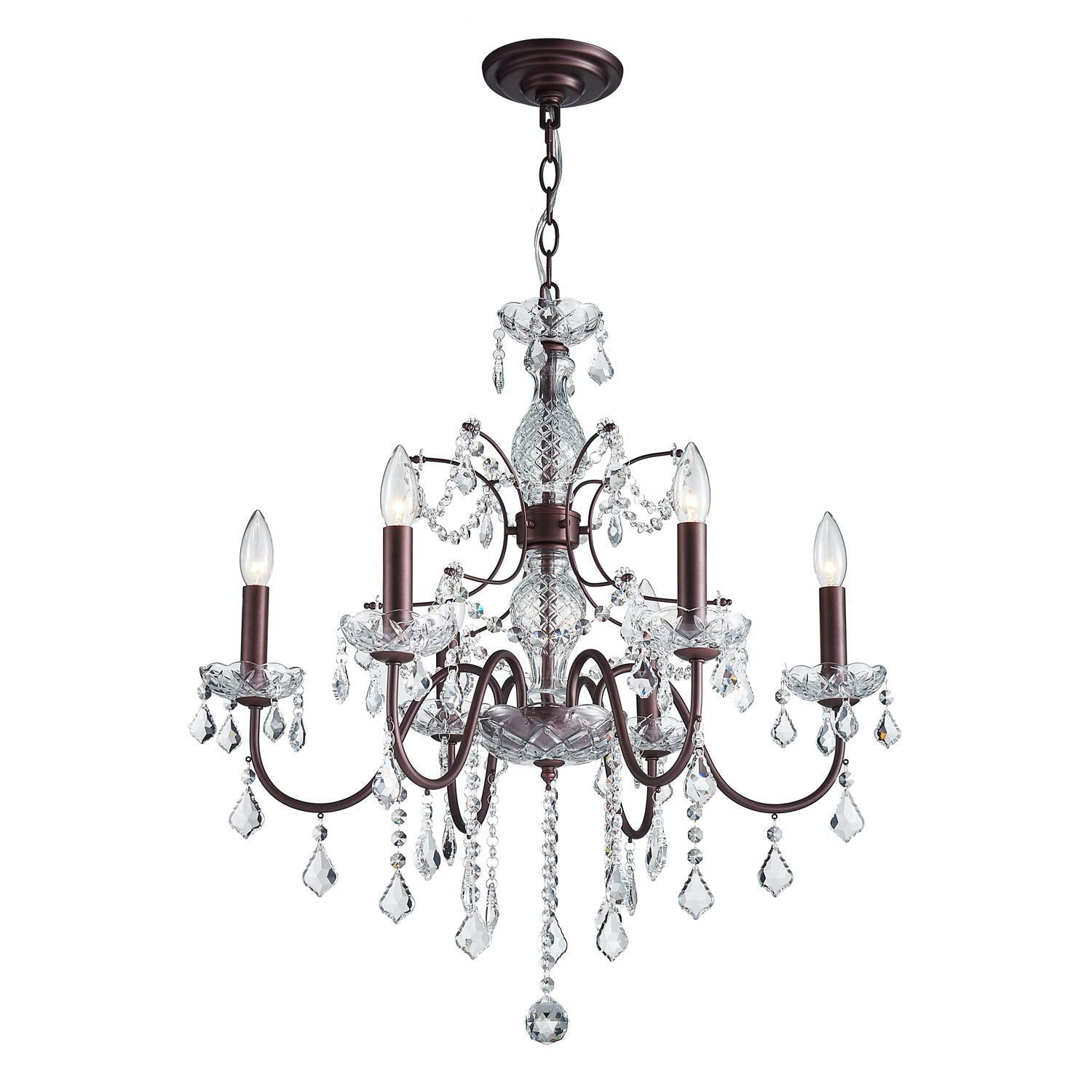 SM Saint Mossi 6-Light Crystal Chandelier, K9 Crystal, Modern Design, Bronze Finish, 23" H x 24" D, Perfect for Dining Room & Living Room