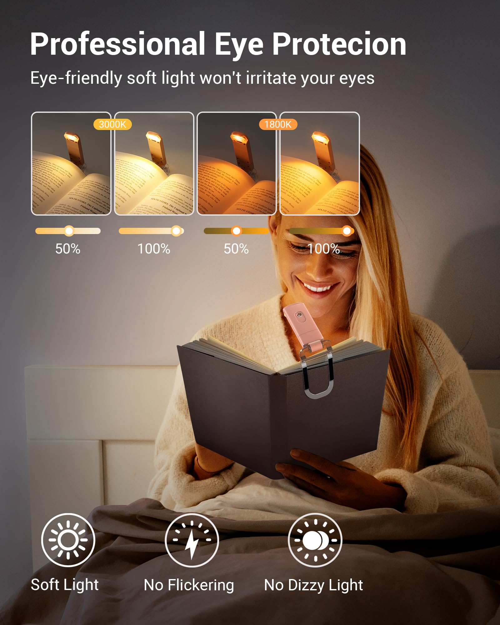 Dewenwils Usb Rechargeable Book Light For Reading In Bed, Clip-On Led Reading Lamps Portable Bookmark Lights For Kids, Book Love