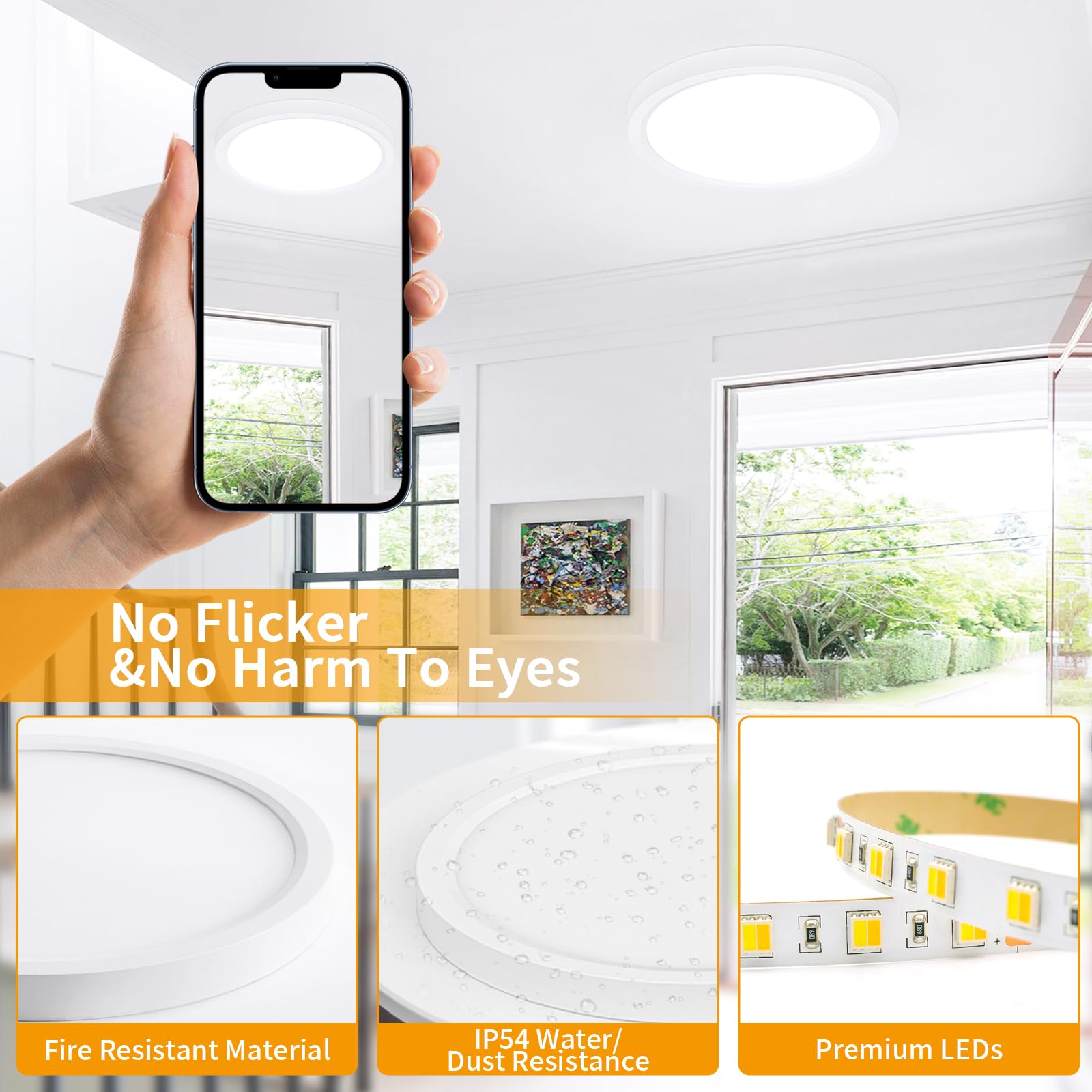 Wifume 7Inch Flush Mount Ceiling Light Fixtures,18W 1800Lm Flat Led Light For Ceiling, 6500K Ultra Thin Round White Lamp For Bed