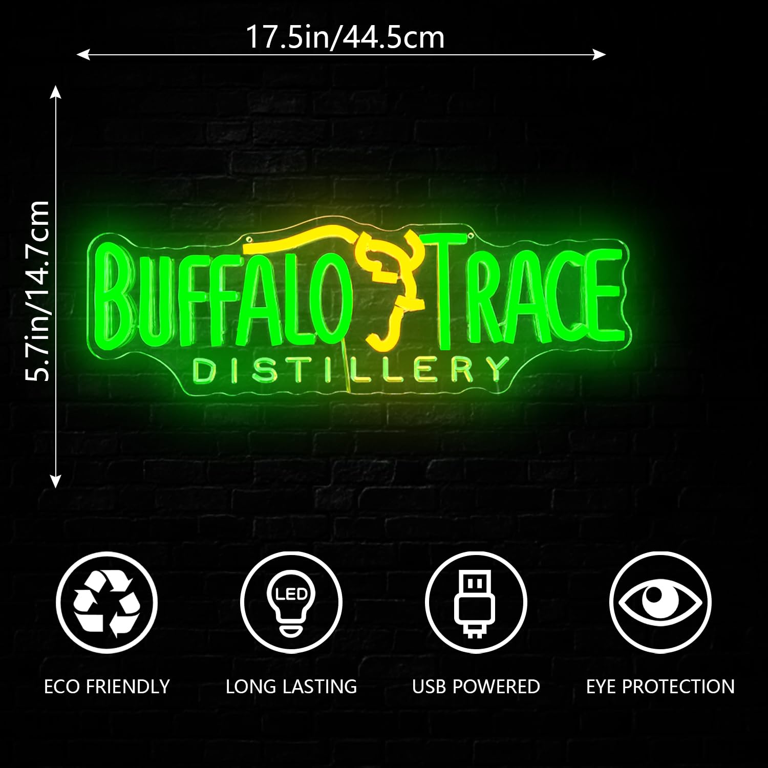Jeanchrl Neon Sign - Buffalo Trace Distillery Whiskey Light, Green & Yellow, Standard Size, Ideal for Home, Bar, Pub & Man Cave Decor