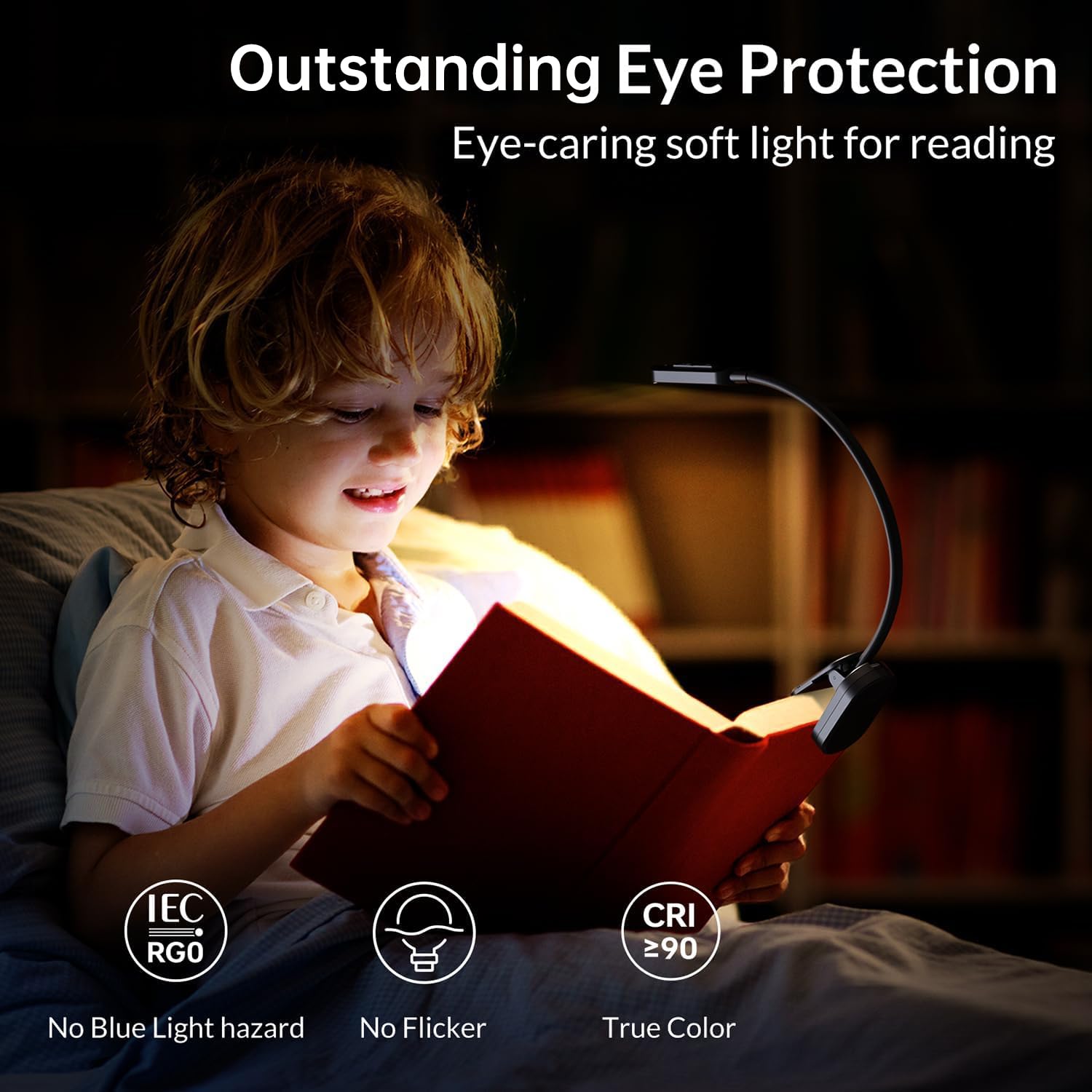 Lepower-Tec 24 Led Rechargeable Book Light For Reading In Bed With Memory Function Eye Caring 3 Color Temperatures, 5 Brightness