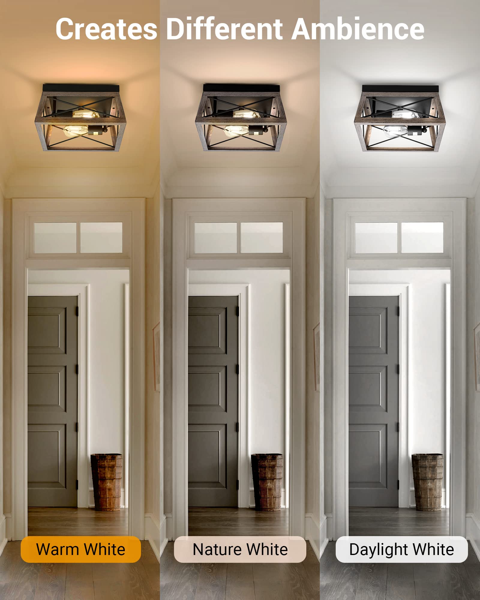 DEWENWILS 2-Light Flush Mount Ceiling Light, Metal, Dark Gray, Model HFCL02E, Farmhouse Industrial Design for Hallway Kitchen Living Room