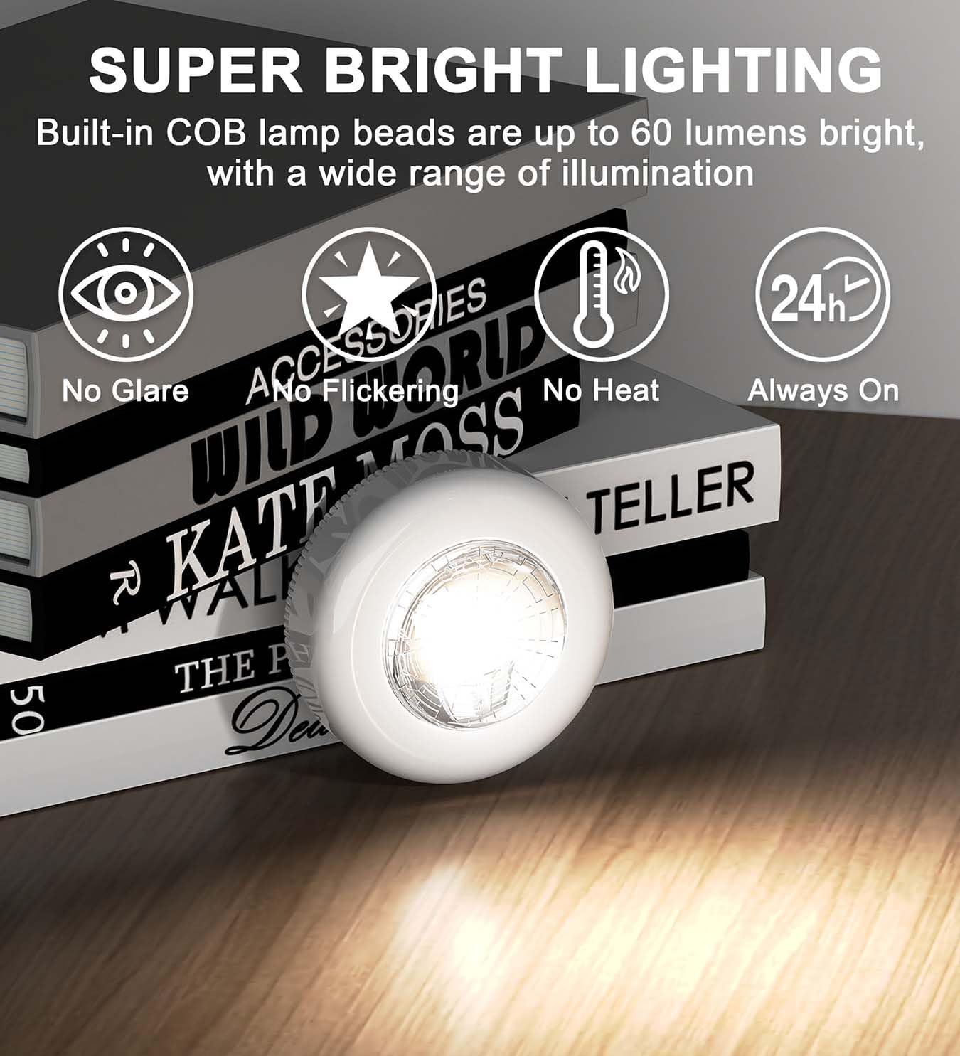 UMECORE Tap Light Push Button Battery Operated Puck Lights, 5 Pack, Acrylonitrile Butadiene Styrene, Under Cabinet Stick-On Lighting