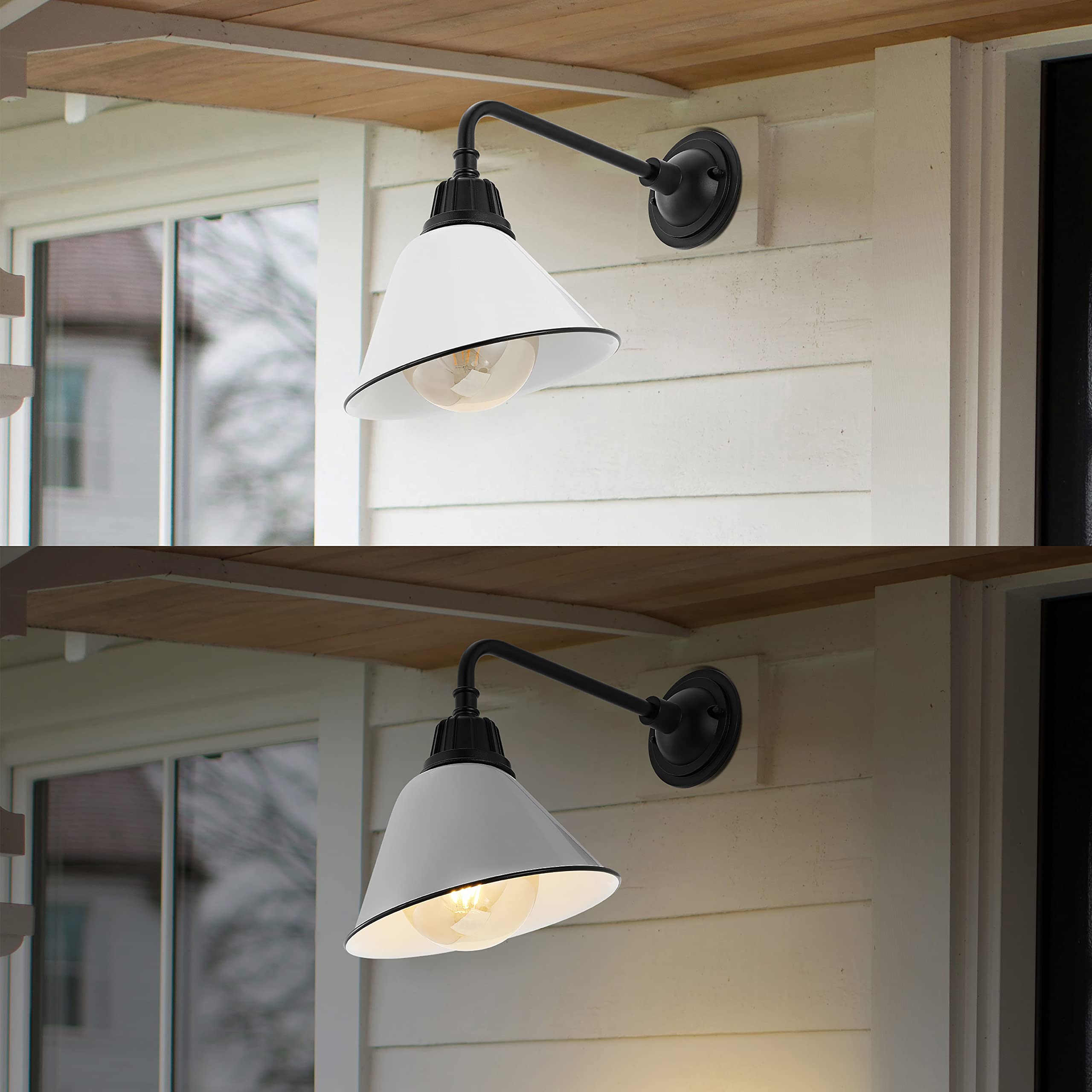 JONATHAN Y Croydon 1-Light Outdoor Sconce, Metal, 9.63in, White/Black, Model JYL7612A, Farmhouse Industrial Design