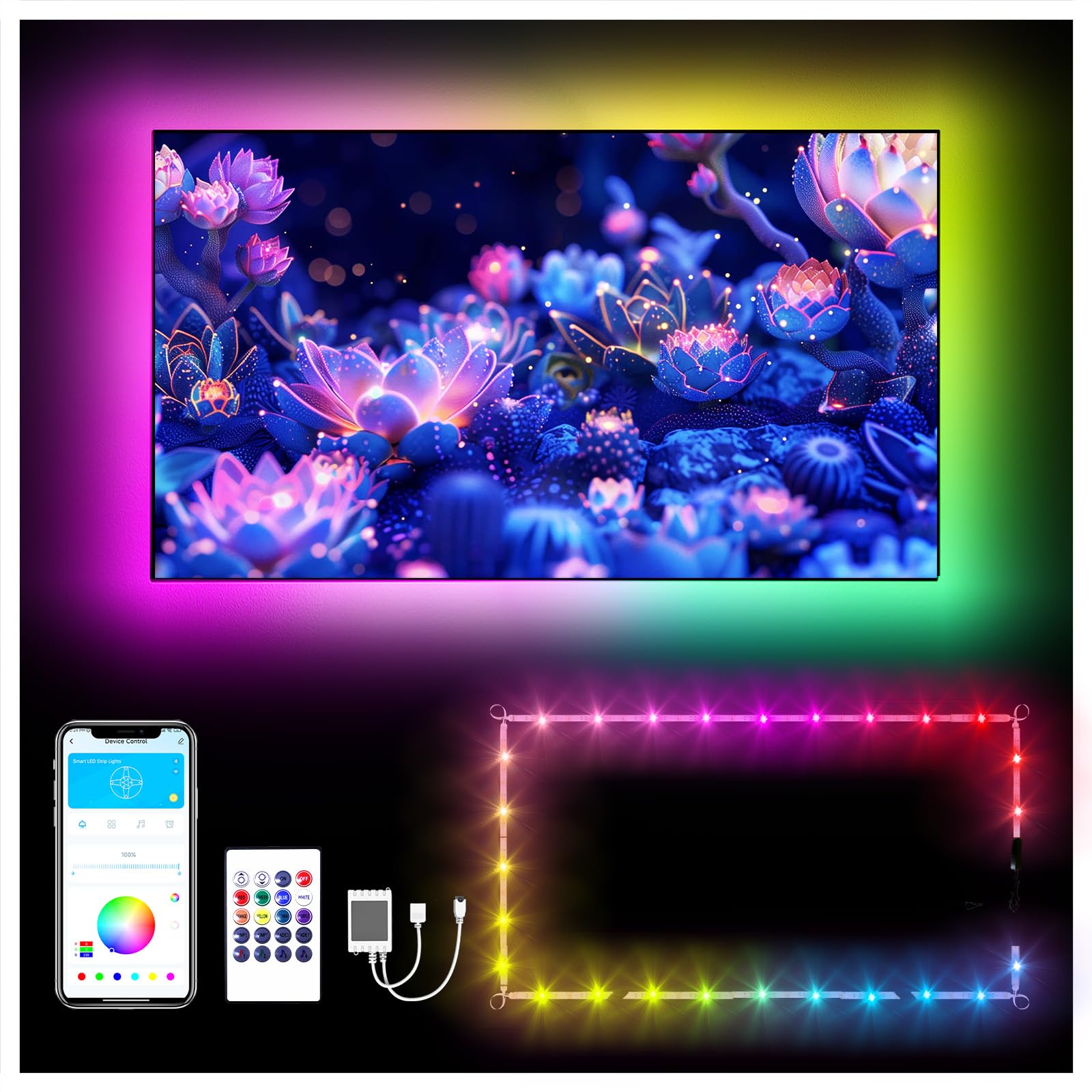 DAYBETTER LED Lights for TV 15FT, TV LED Backlight 65-75 inch, RGB LED Strip Lights Behind TV with APP Remote Control, Music Syn