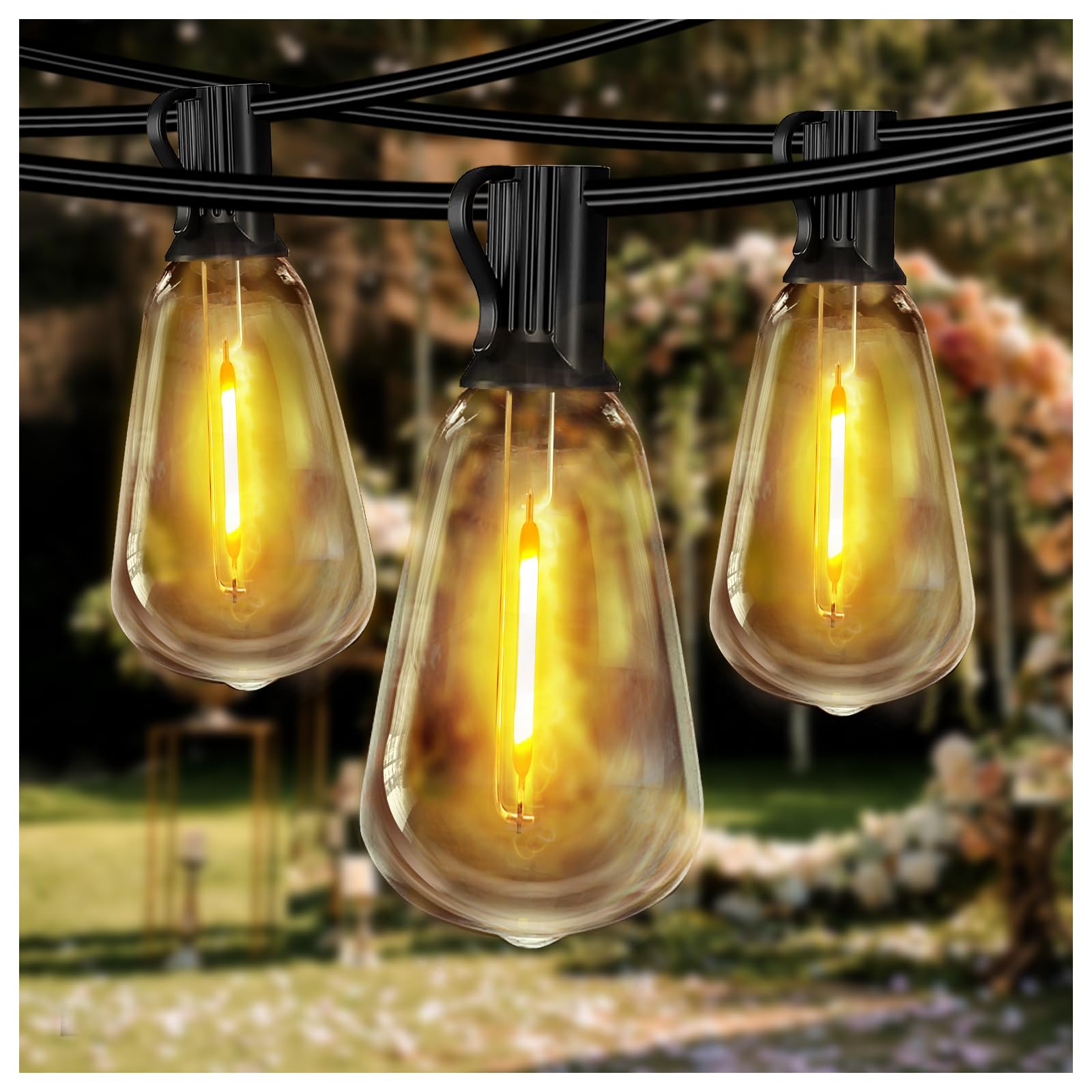 Daybetter Outdoor String Lights Waterproof Led Edison Outside Lights, 2200K 34 Shatterproof St38 Bulbs, Hanging Umbrella Lite Fo