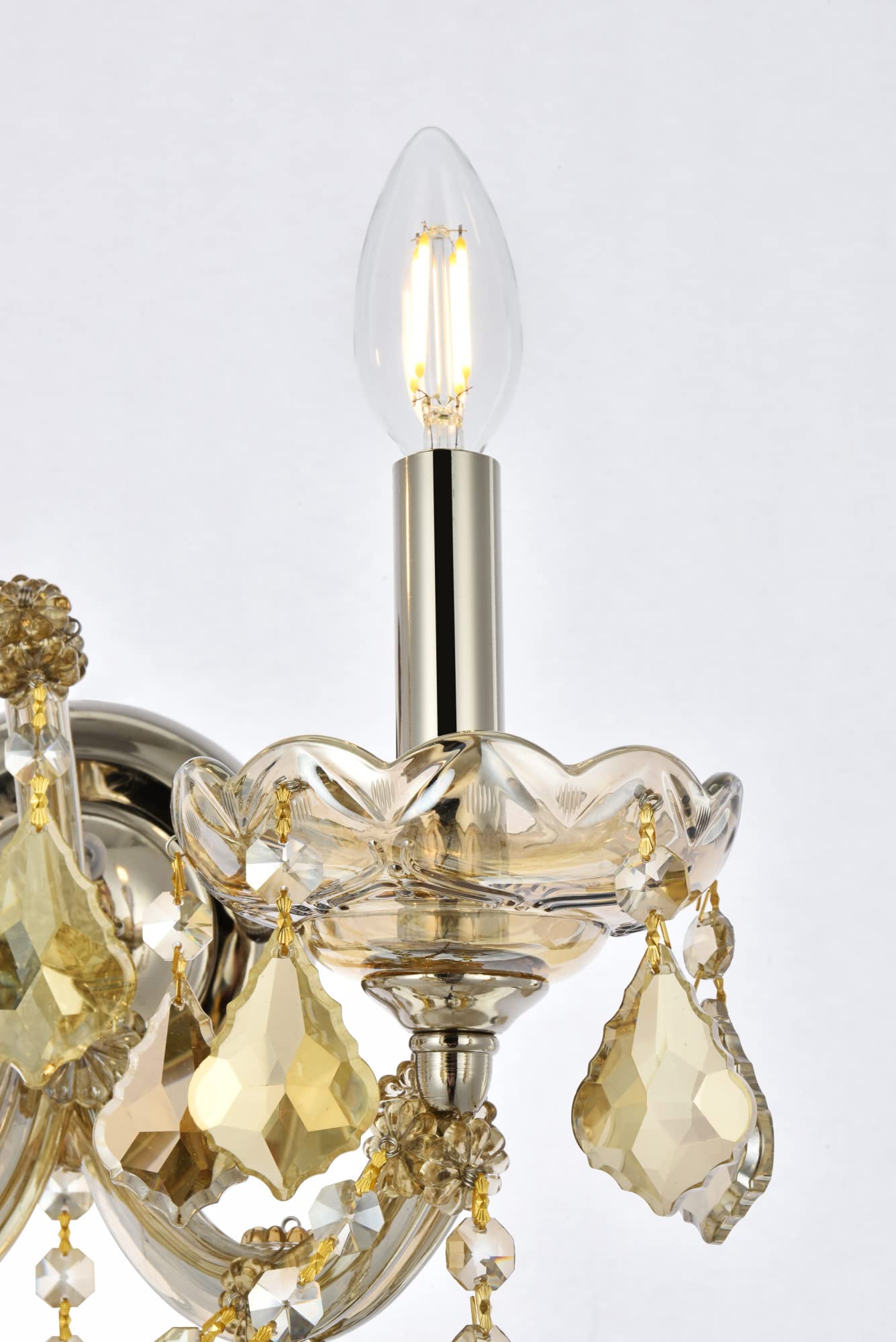 Elegant Lighting Maria Theresa 2-Light Wall Sconce, 12in x 16in, Chrome Finish with Golden Teak, Model 2800W2C-GT/RC, Crystal