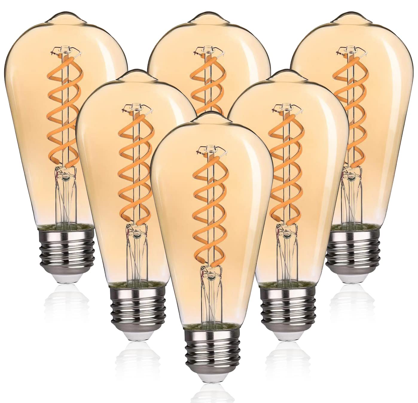 Austin Coast St19/St58 Vintage Led Edison Bulb,4.5W Warm White 2500K,Amber Glass Flexible Spiral Led Filament Light Bulb,450Lm D