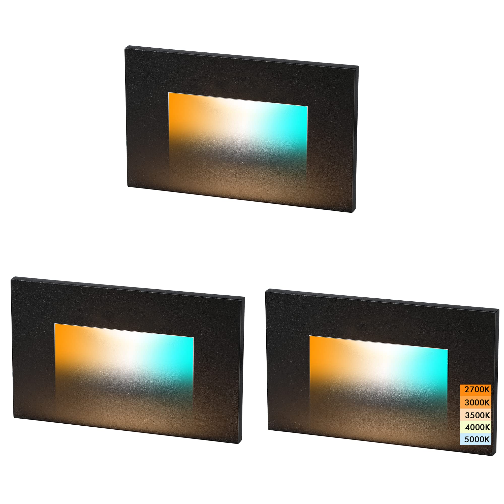 CLOUDY BAY 120V 5CCT Dimmable LED Indoor Outdoor Step Light,2700K/3000K/3500K/4000K/5000K,Stair Light,Black,Pack of 3