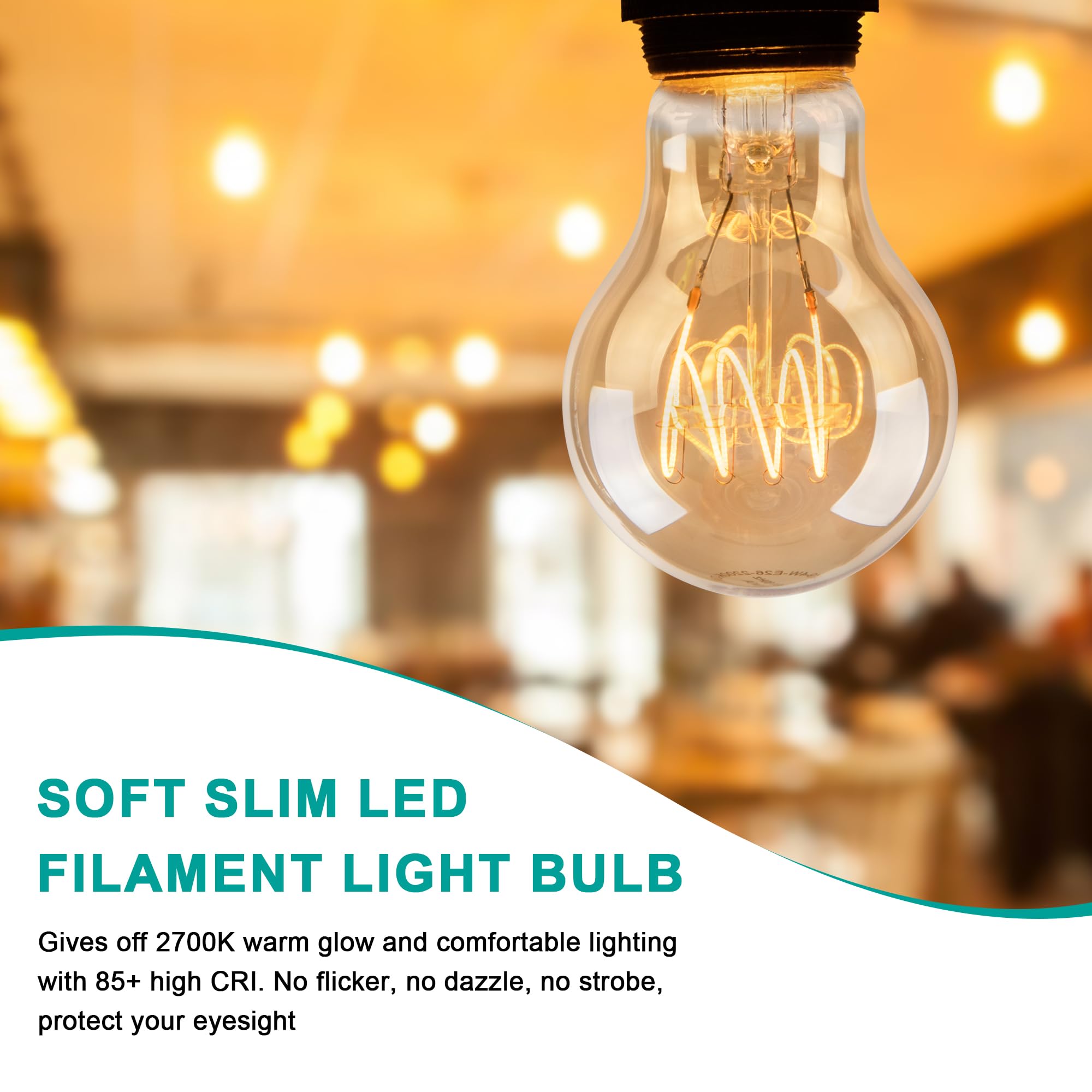 Vintage 6W Led Edison Bulbs, A19 Dimmable Edison Light Bulb, 2700K Warm White, Equivalent 60 Watt Incandescent Bulbs, Amber Old