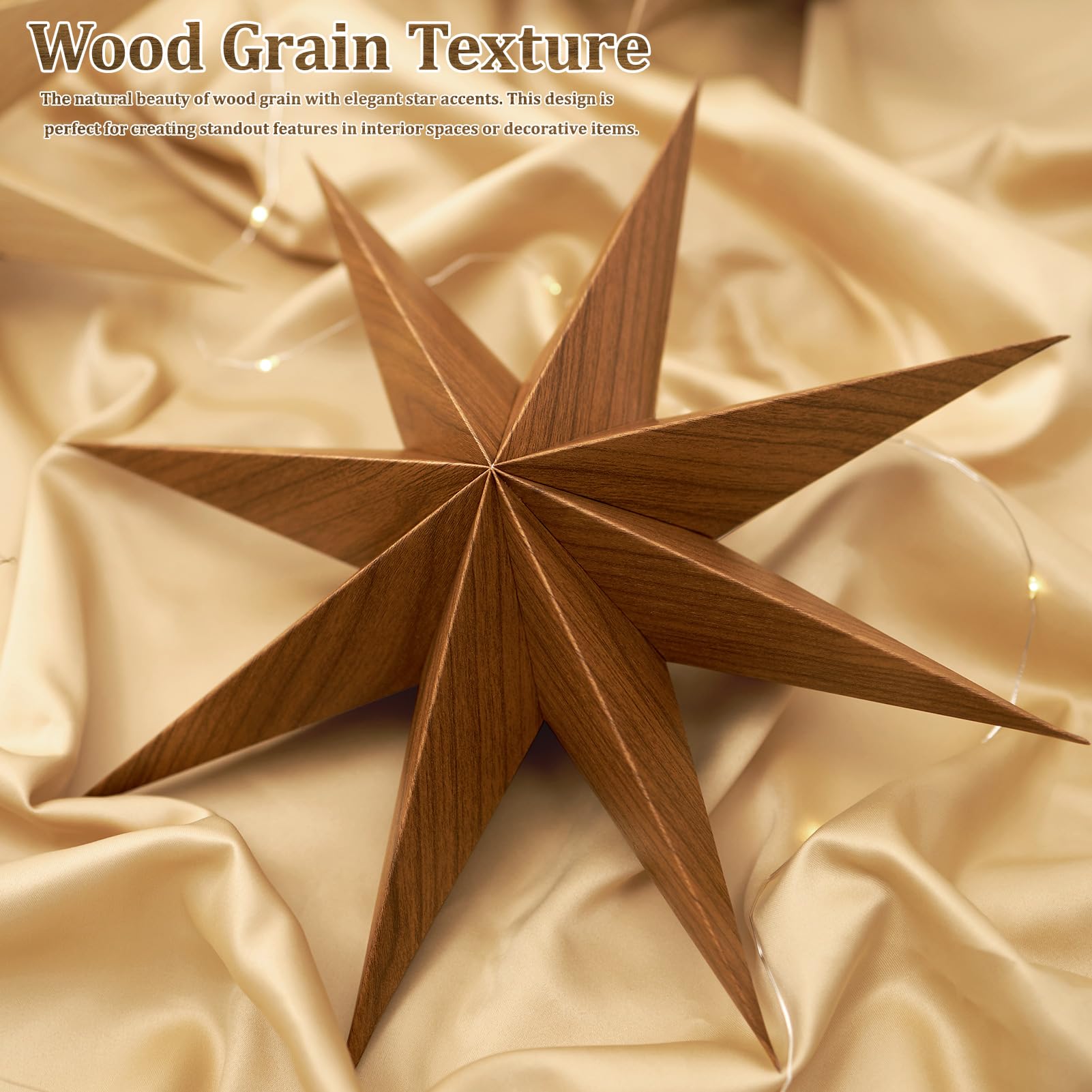 Sunbeauty 8-Pointed 12 Inch Paper Star Lanterns Brown Wooden Christmas Lanterns Hanging Lamp Paper Decorations Shade Wedding Bir