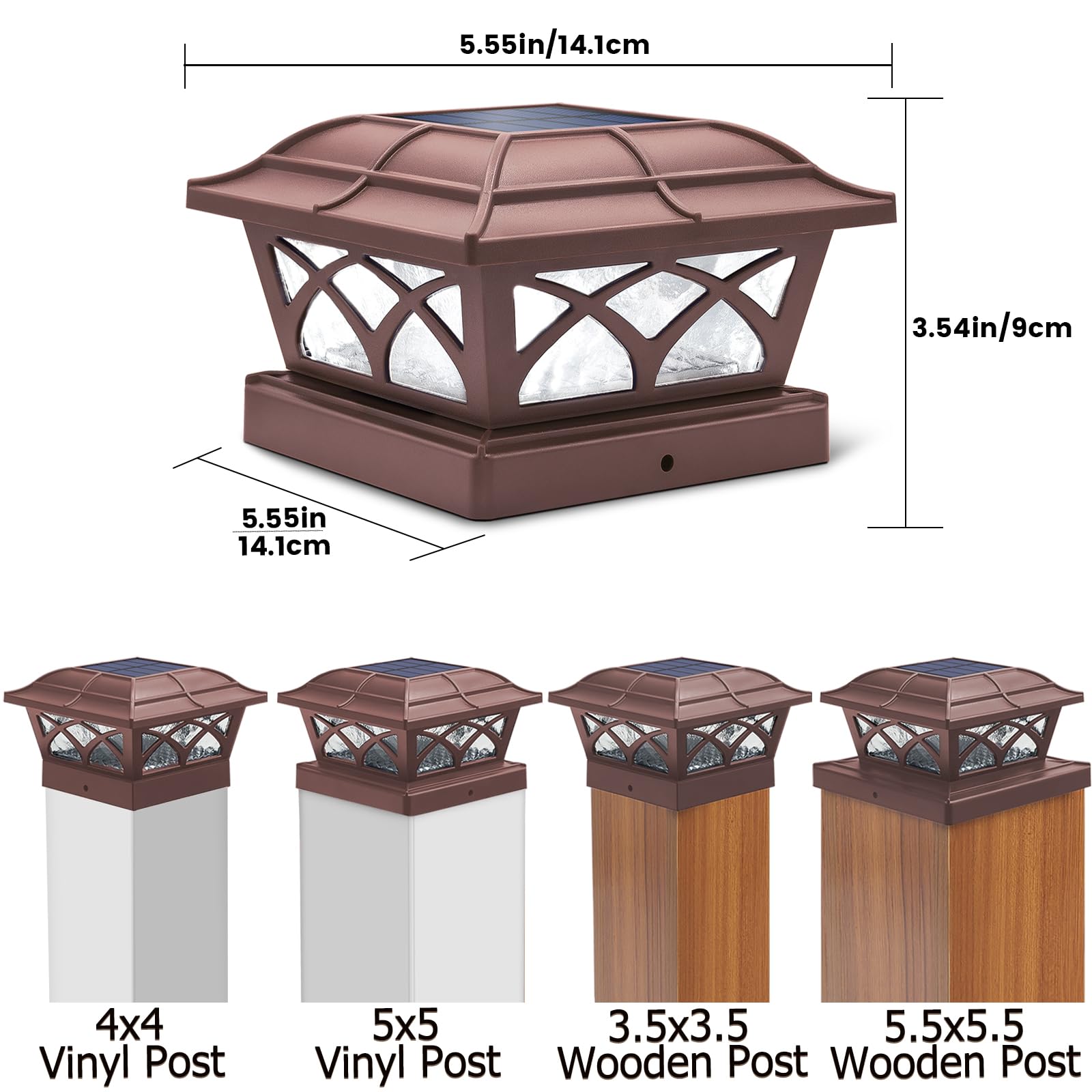 SIEDiNLAR Solar Post Cap Lights, Glass, 8 LEDs, Warm & Cool White, 1 Pack, Brown, Model SD012Z-1PK