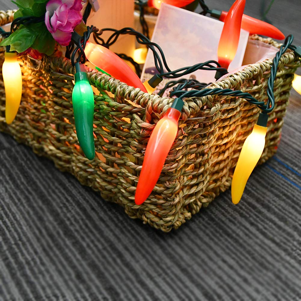 Abeja Multicolor Chili Pepper String Lights With 35 Chili Bulbs Warm Lights 13.6Ft, Ul Listed For Indoor/Outdoor Lights Bedroom
