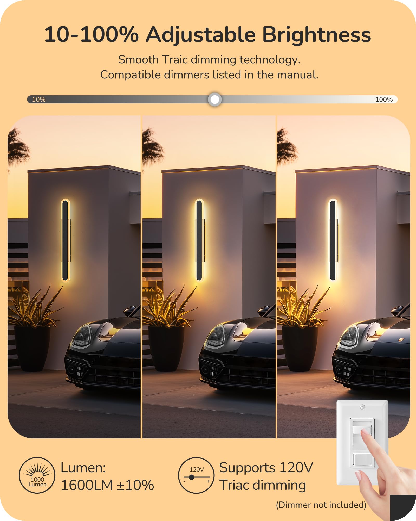EDISHINE LED Outdoor Wall Lights, Dimmable, IP65 Waterproof, 39.4in, Black, Model HOWL22Q
