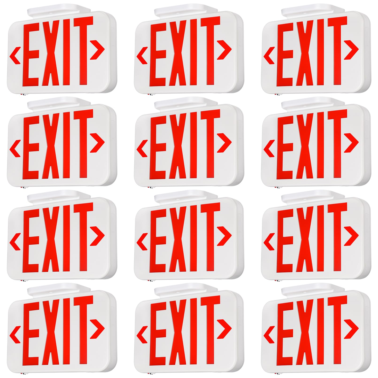 TORCHSTAR 12-Pack LED Exit Sign, Emergency Exit Light with Battery Backup, Double Face, UL 924, AC 120/277V, Damp Location, Hard